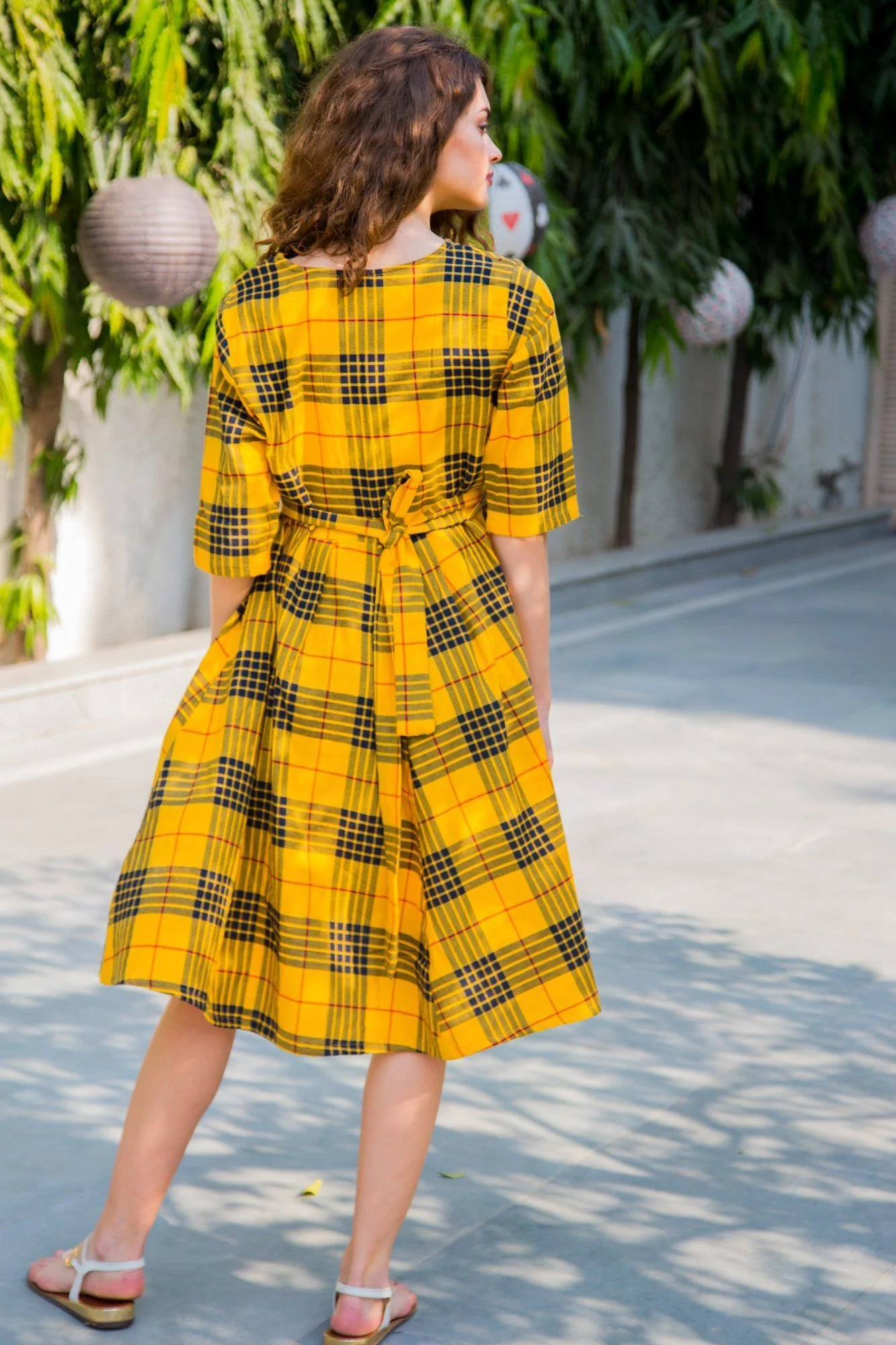 Yellow Chestnut Plaid Maternity & Nursing Dress - Chenance