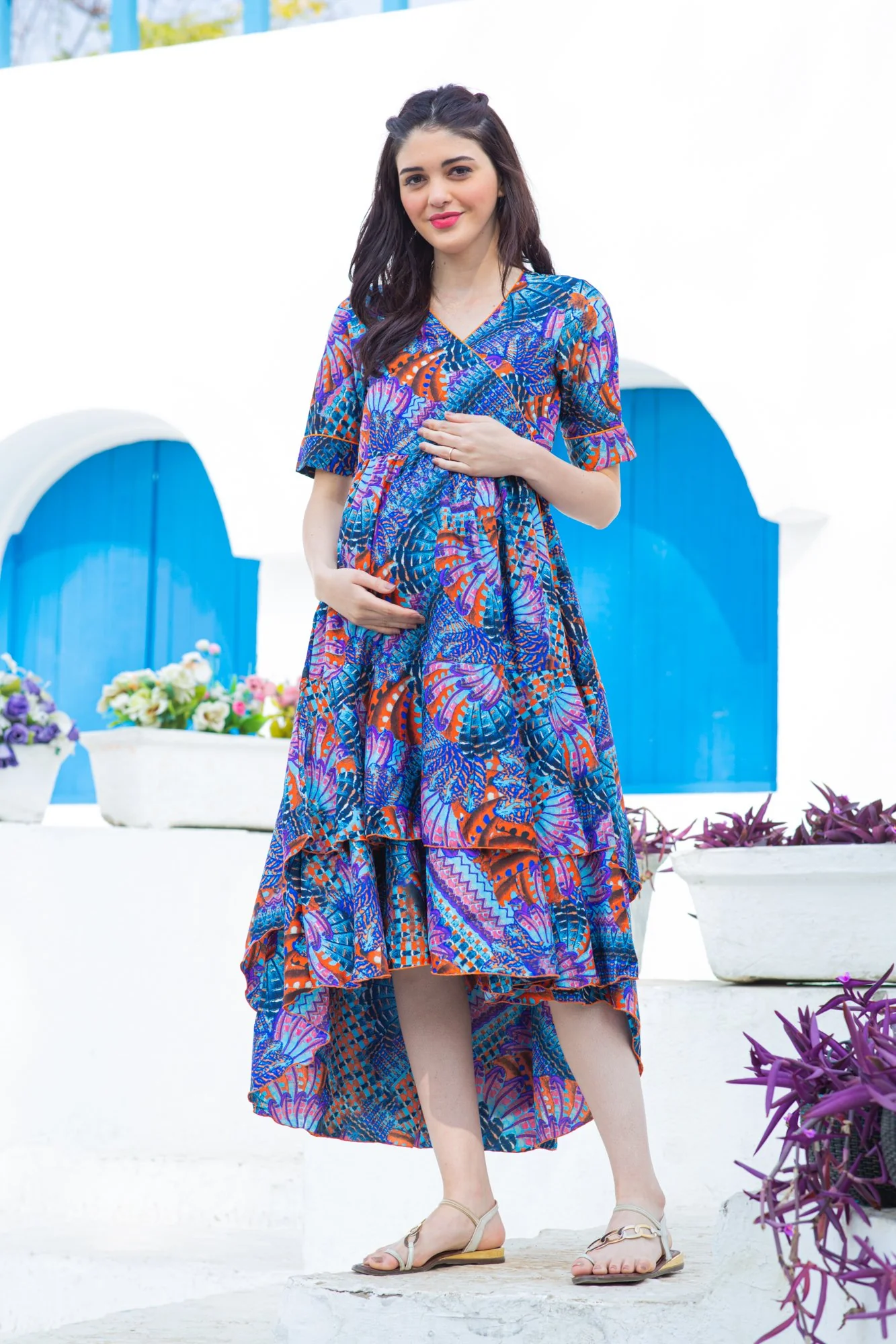 Sea Shells Maternity & Nursing Flair Dress - Chenance