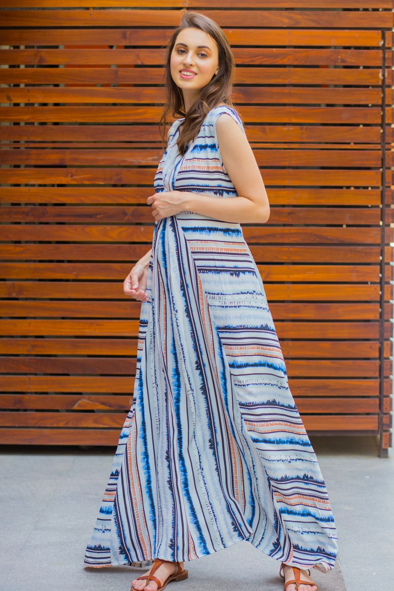 Unique Striped Maternity and Nursing Maxi Dress - Chenance