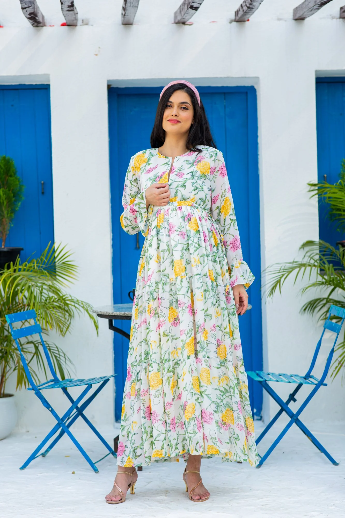 Snowy Blossom Maternity & Nursing Layer Dress - Chenance