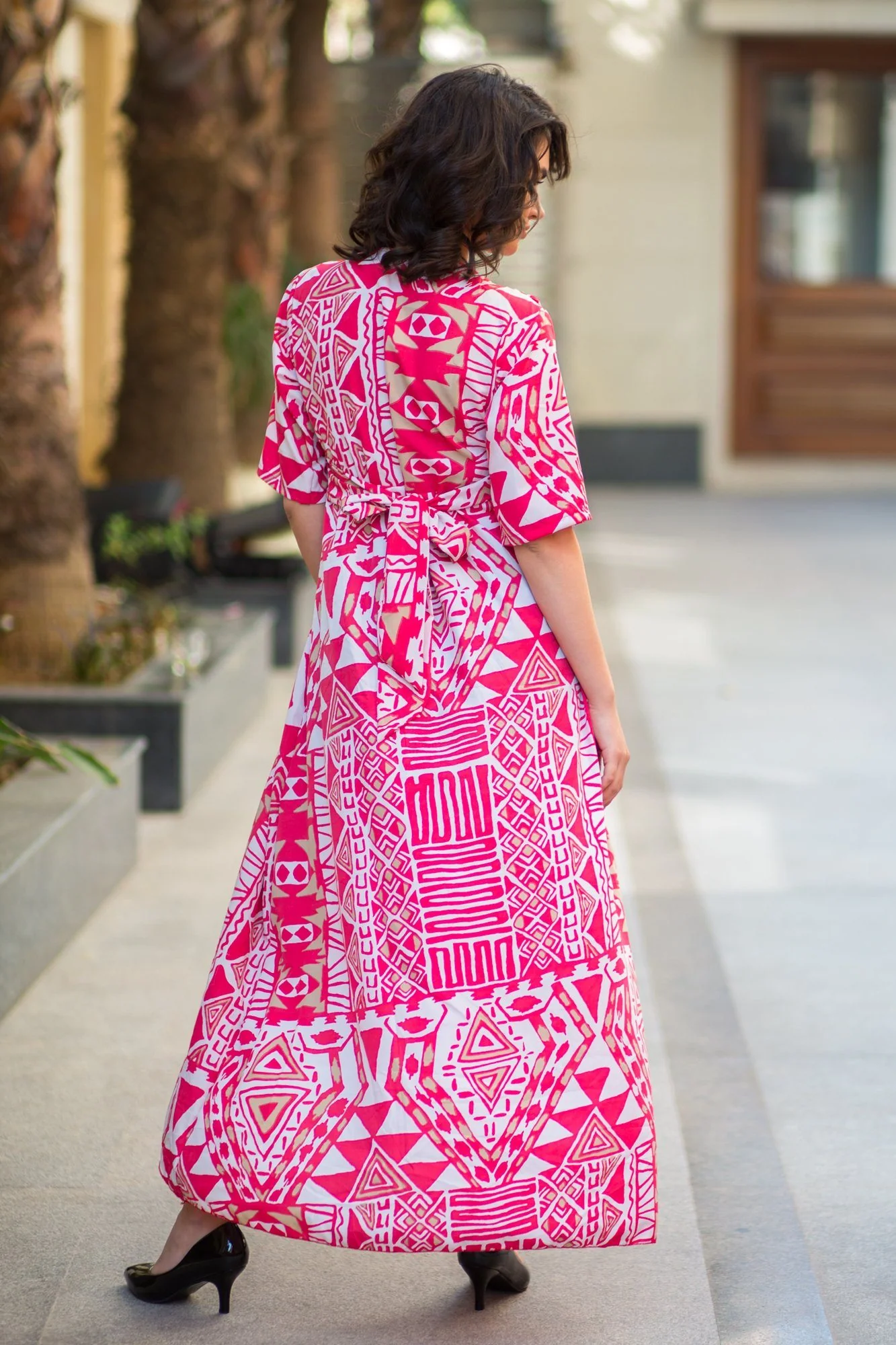 Cosmo Pink Abstract High-Low Maternity & Nursing Wrap Dress - Chenance