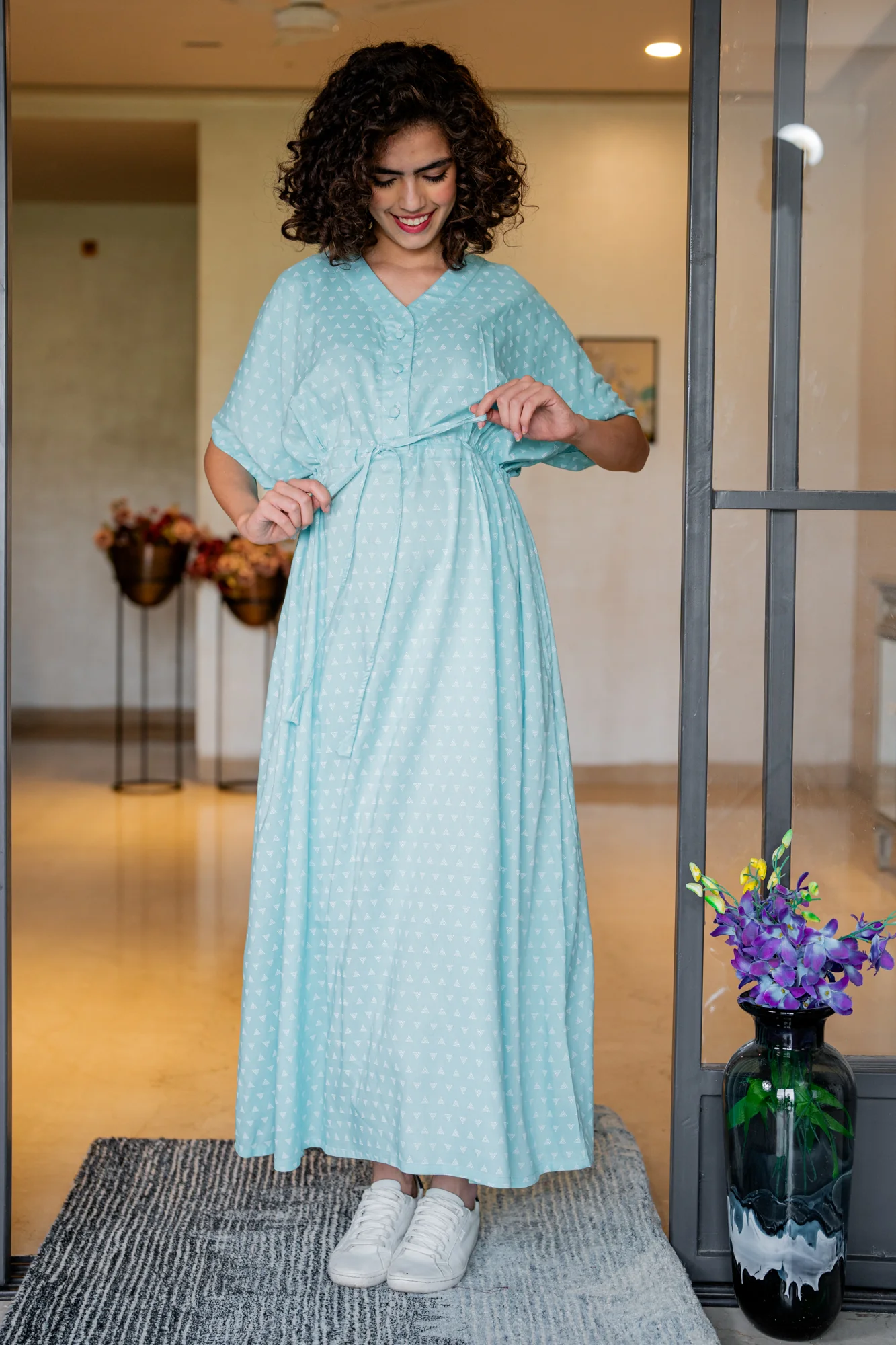 Triangle Pale Turquoise Maternity & Nursing Dress / Delivery Gown/ Night Dress - Chenance