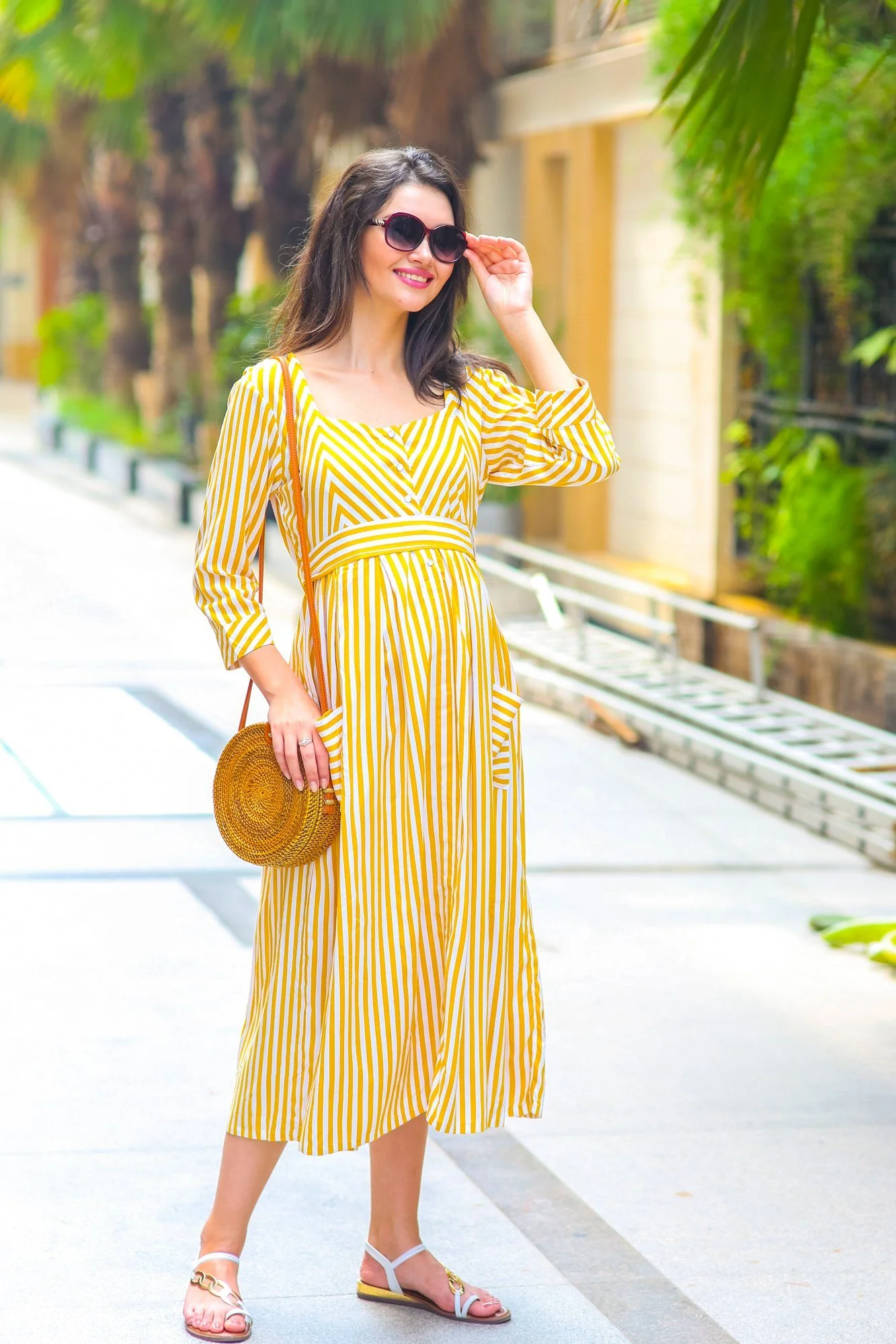 Sunshine Striped Pocket Maternity & Nursing Dress - Chenance