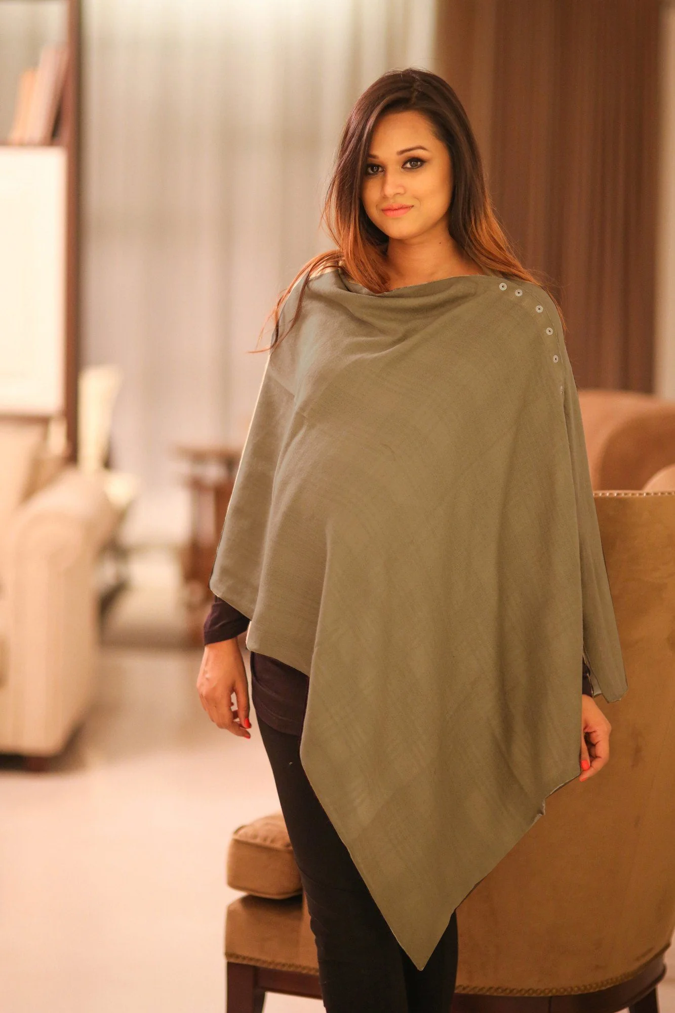 2 in 1 Double Sided Luxe Cashfeel Silk Wool Nursing Stole - Chenance