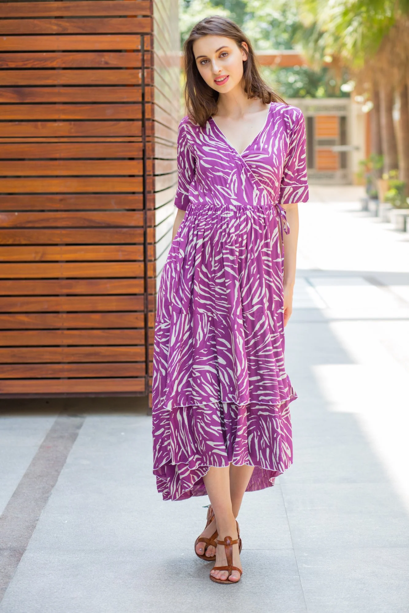 Violet Print Maternity & Nursing Flair Dress - Chenance