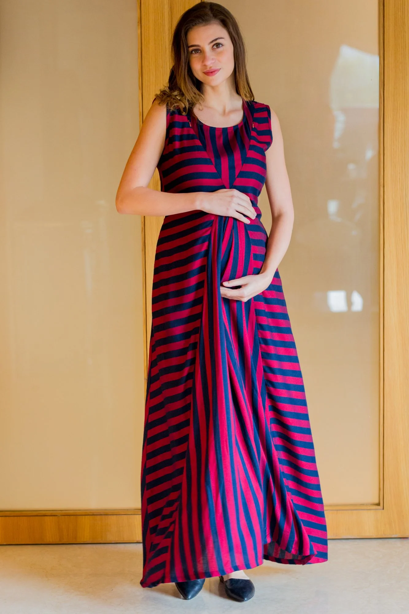 Victoria Striped Maternity and Nursing Maxi - Chenance
