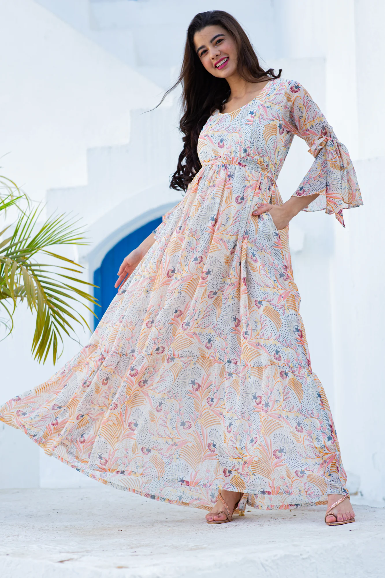 Tropical Cream Maternity & Nursing Frill Dress - Chenance