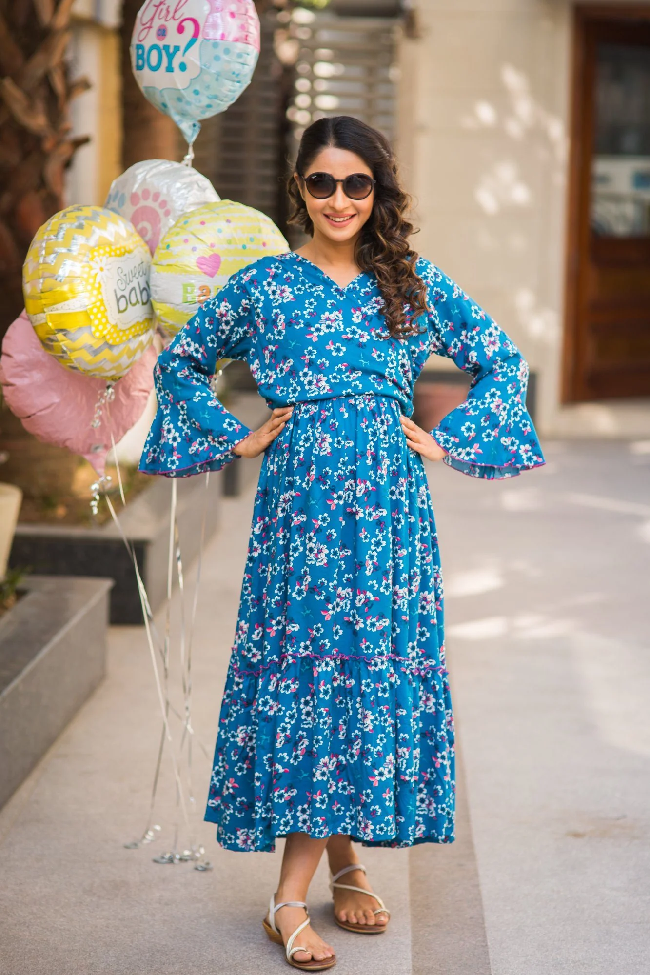Teal Blossom Frill Maternity & Nursing Wrap Dress - Chenance