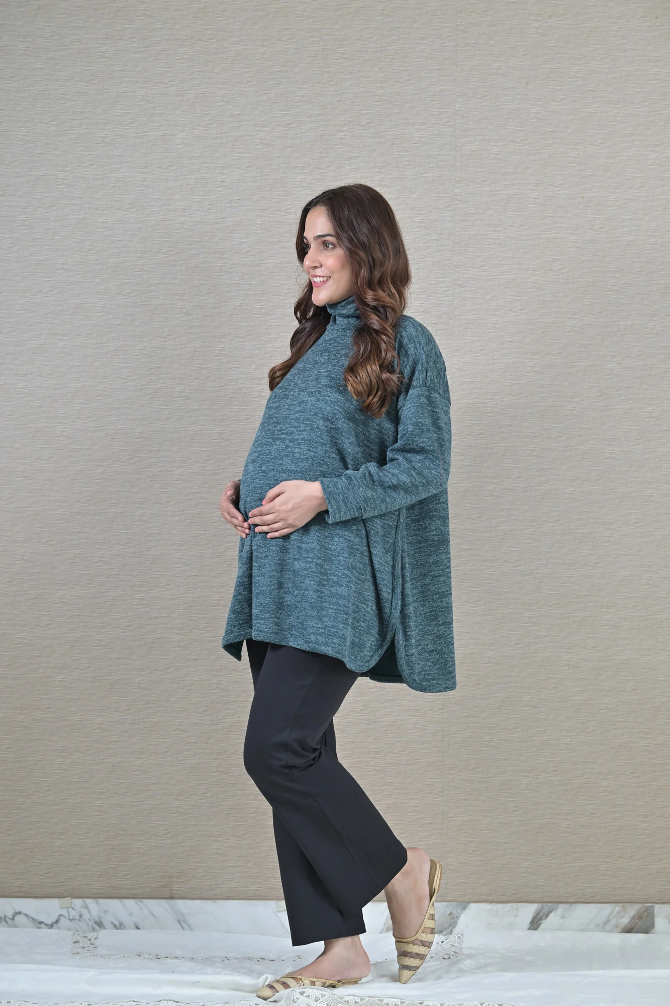Arabian Green Maternity & Nursing Side-Slit Sweater Winter Top - Chenance