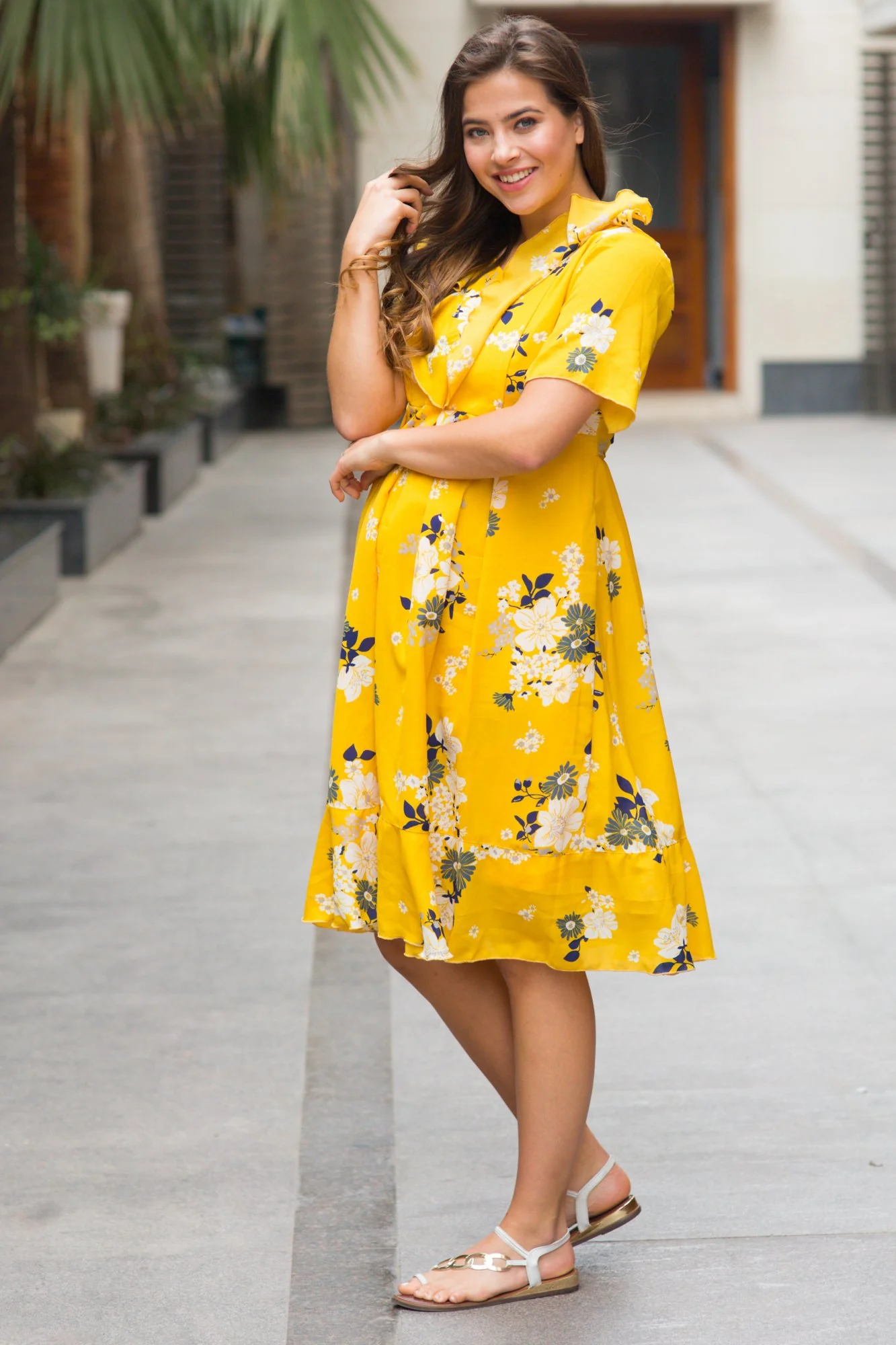 Sunrise Yellow Frill Maternity & Nursing Dress - Chenance