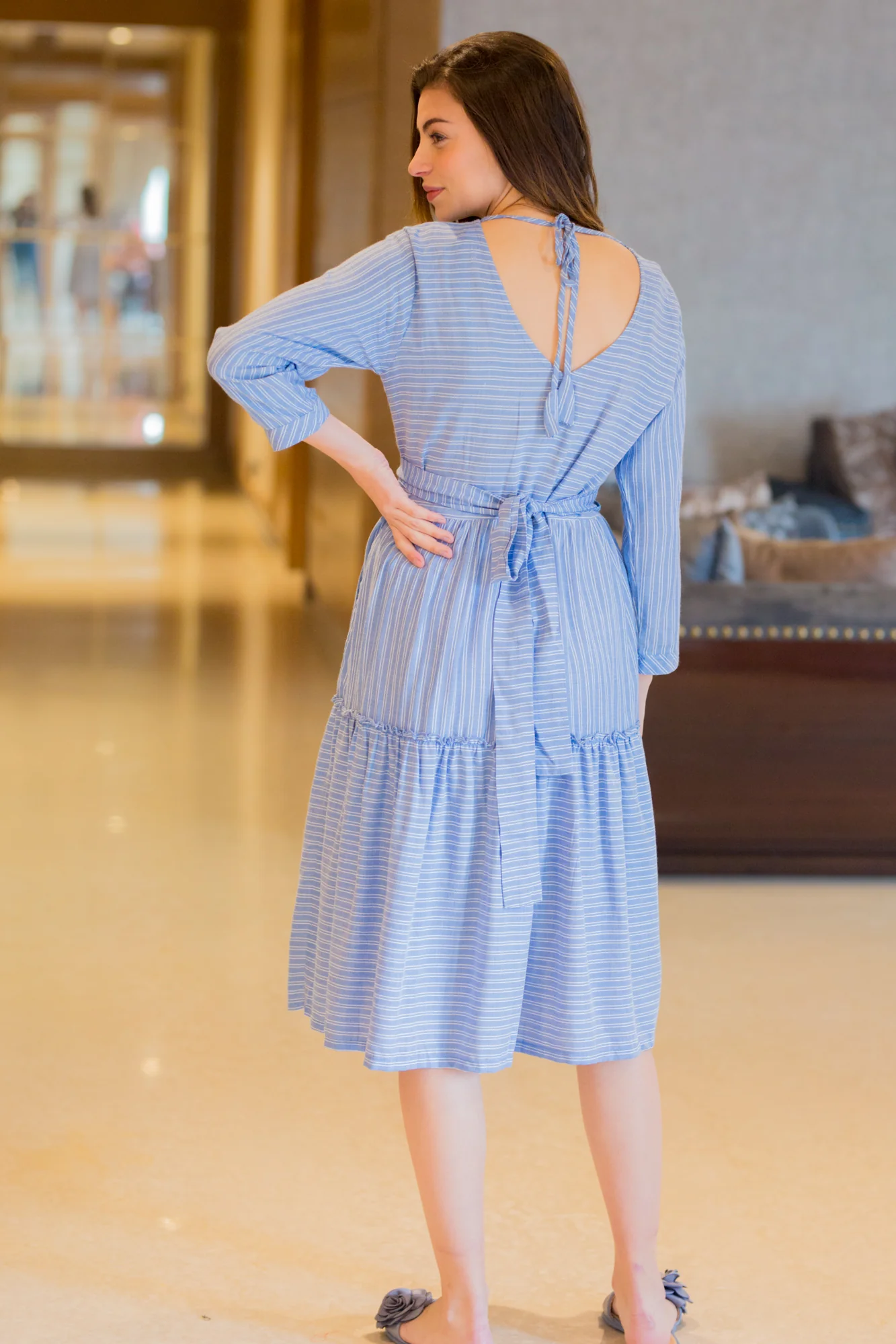 Arctic Striped Maternity & Nursing Dress - Chenance