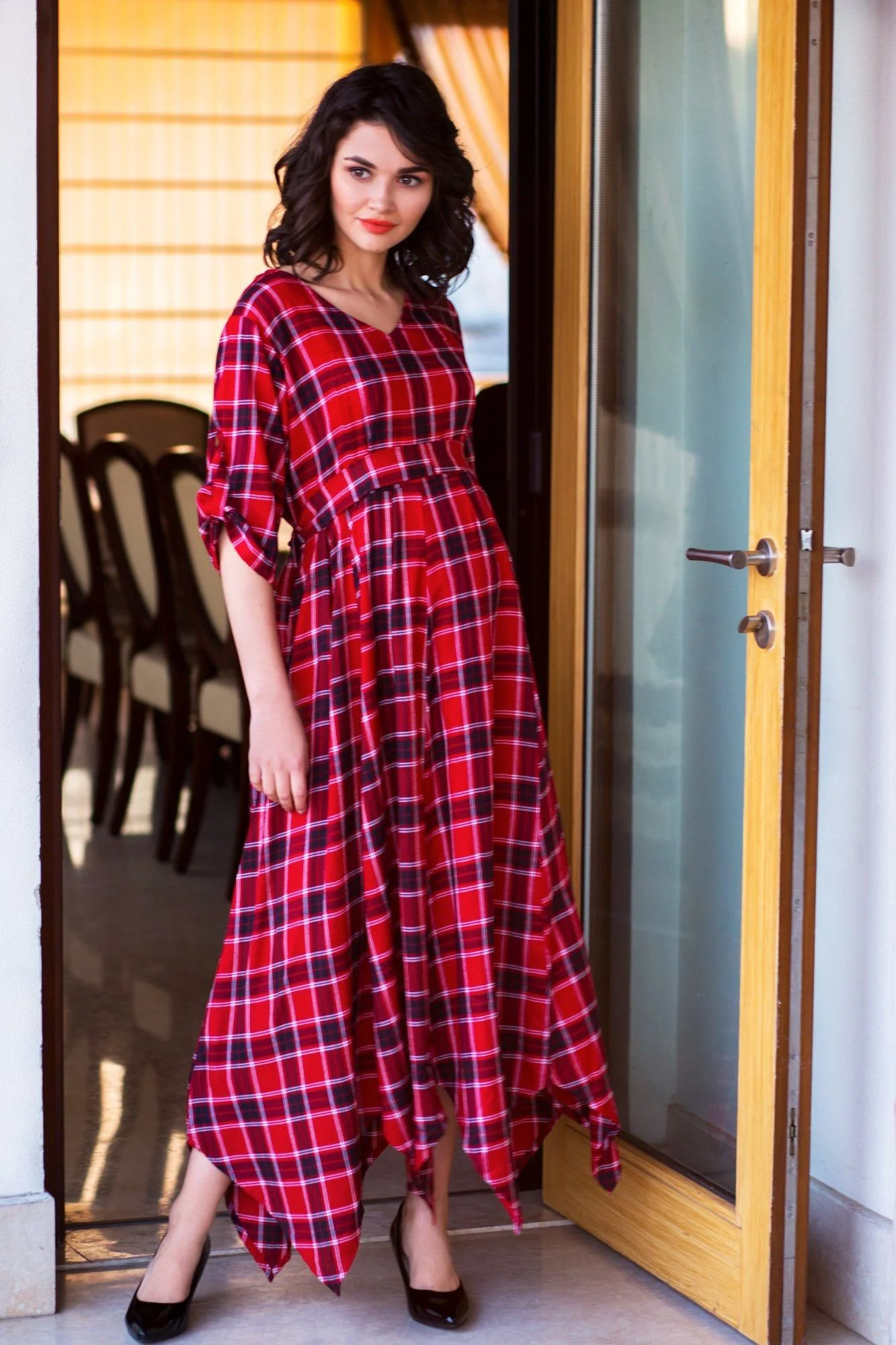 Classic Chic Red Plaid Maternity & Nursing Maxi - Chenance