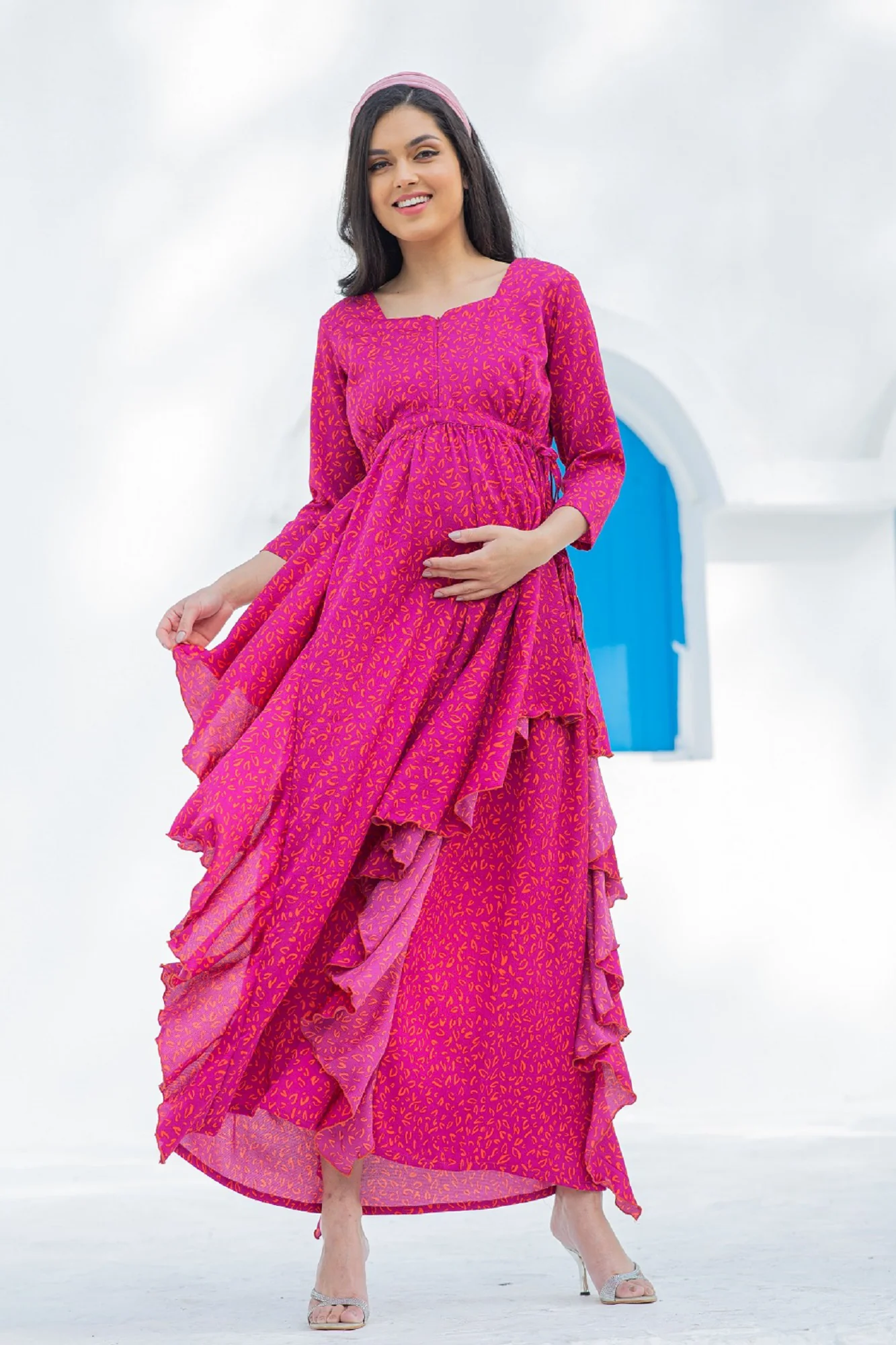 Paradise Fuschia Maternity & Nursing Flow Dress - Chenance