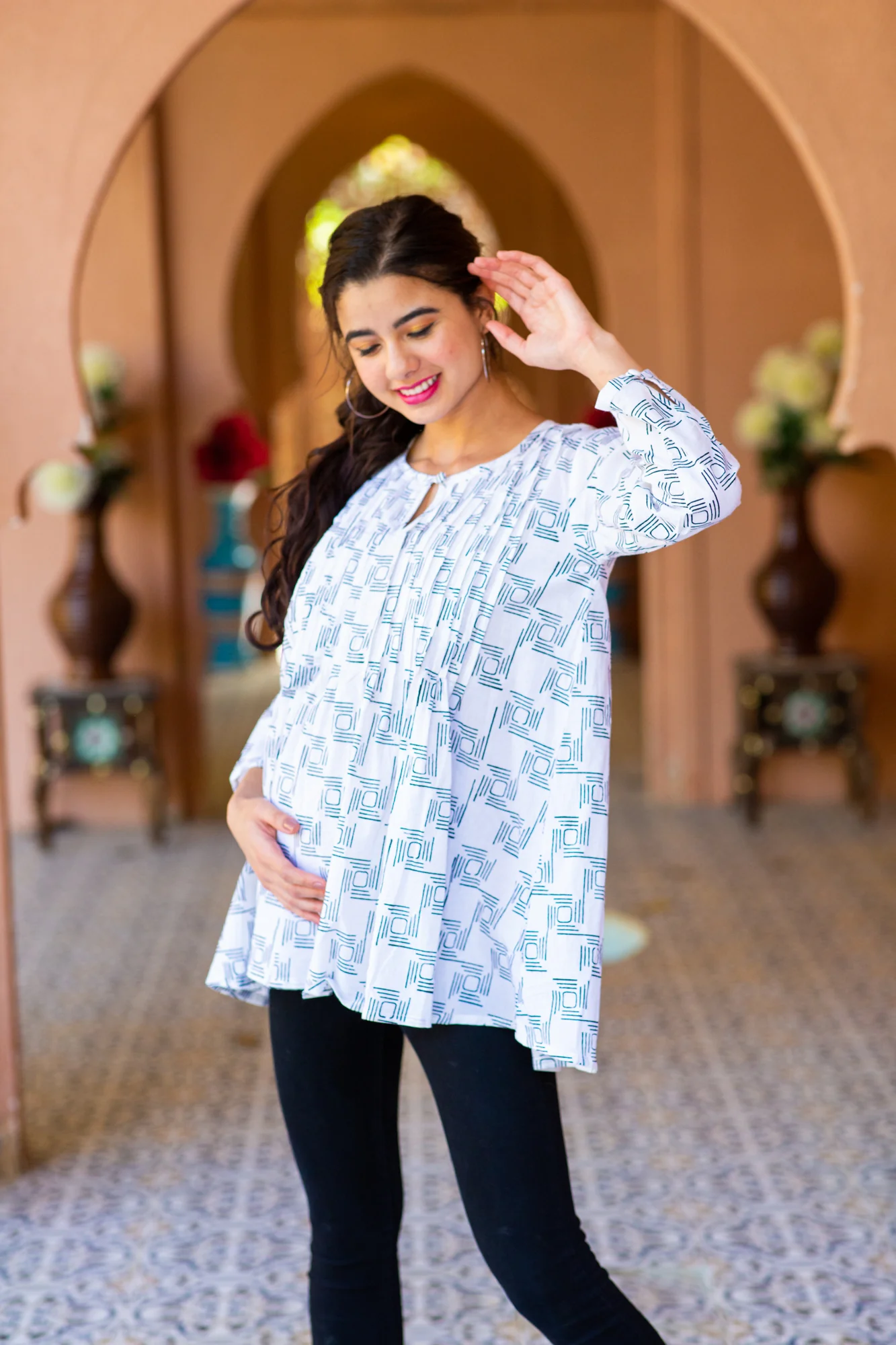 White Cotton Diamond Box Pintucks Maternity & Nursing Top - Chenance
