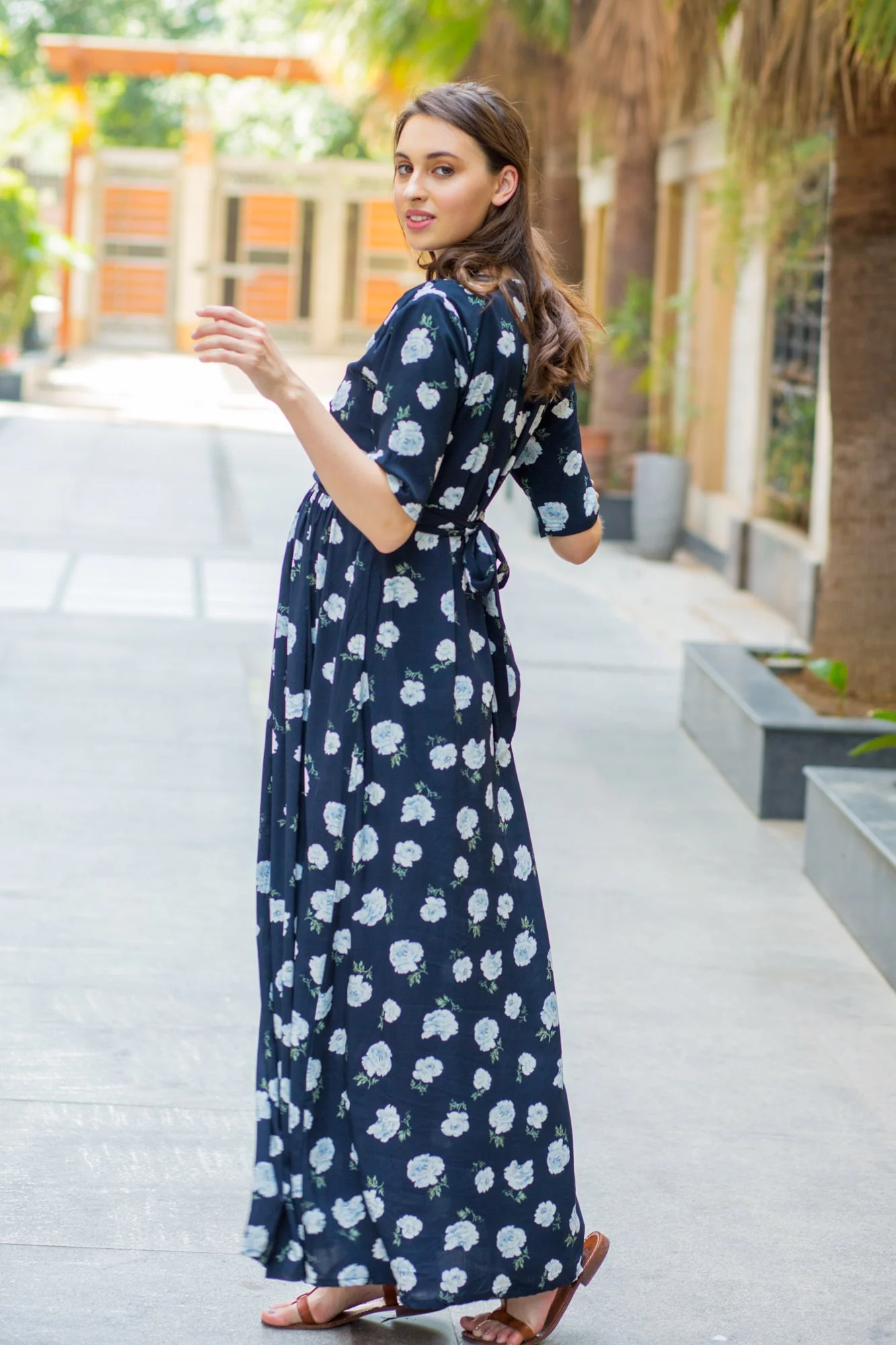 Navy White Blossom Maternity & Nursing Wrap Dress - Chenance