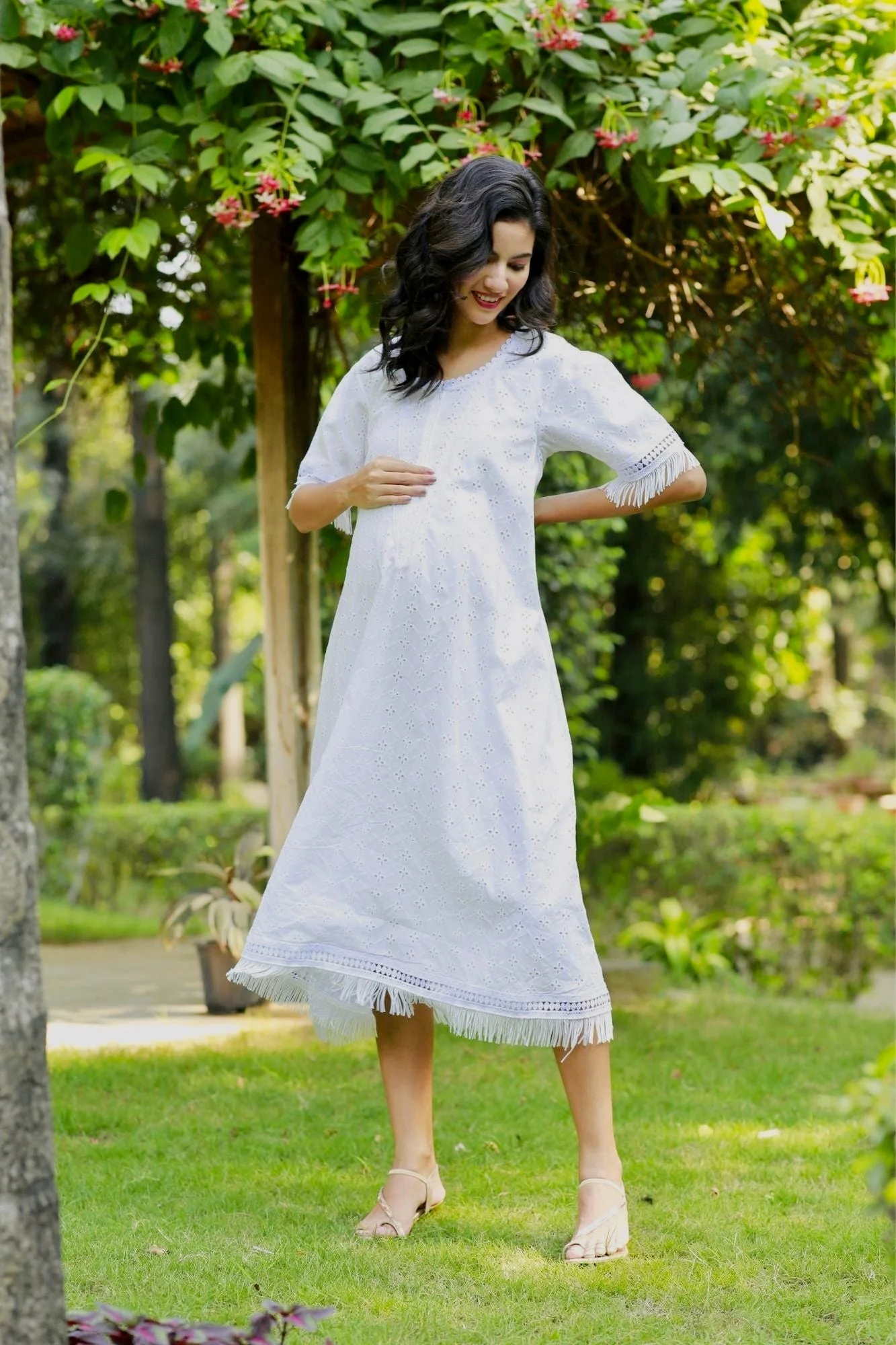 Absolute Angelic White Maternity & Nursing Dress (100% Cotton) - Chenance