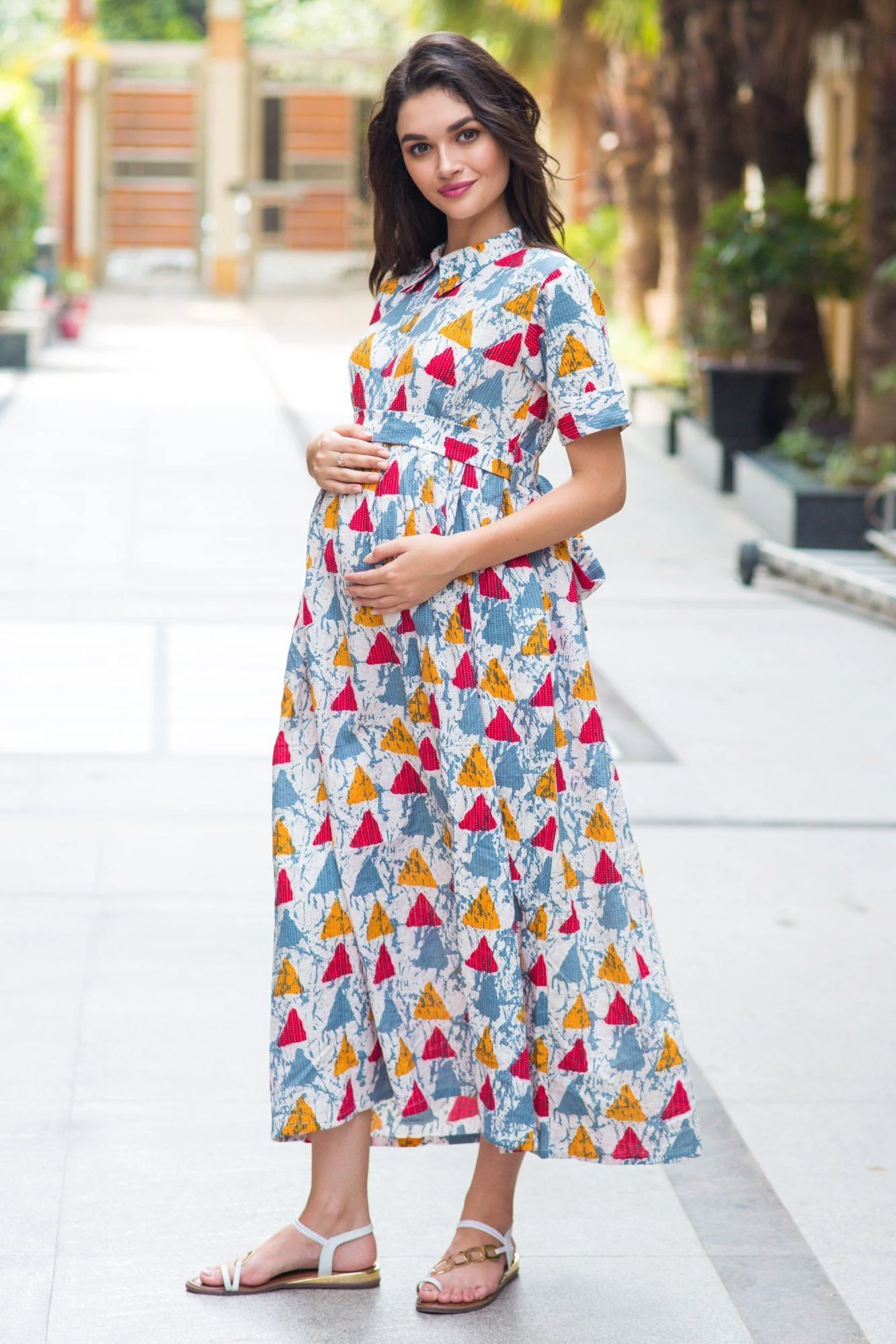 Cotton Cheery Baltic Triangle Maternity & Nursing Dress - Chenance