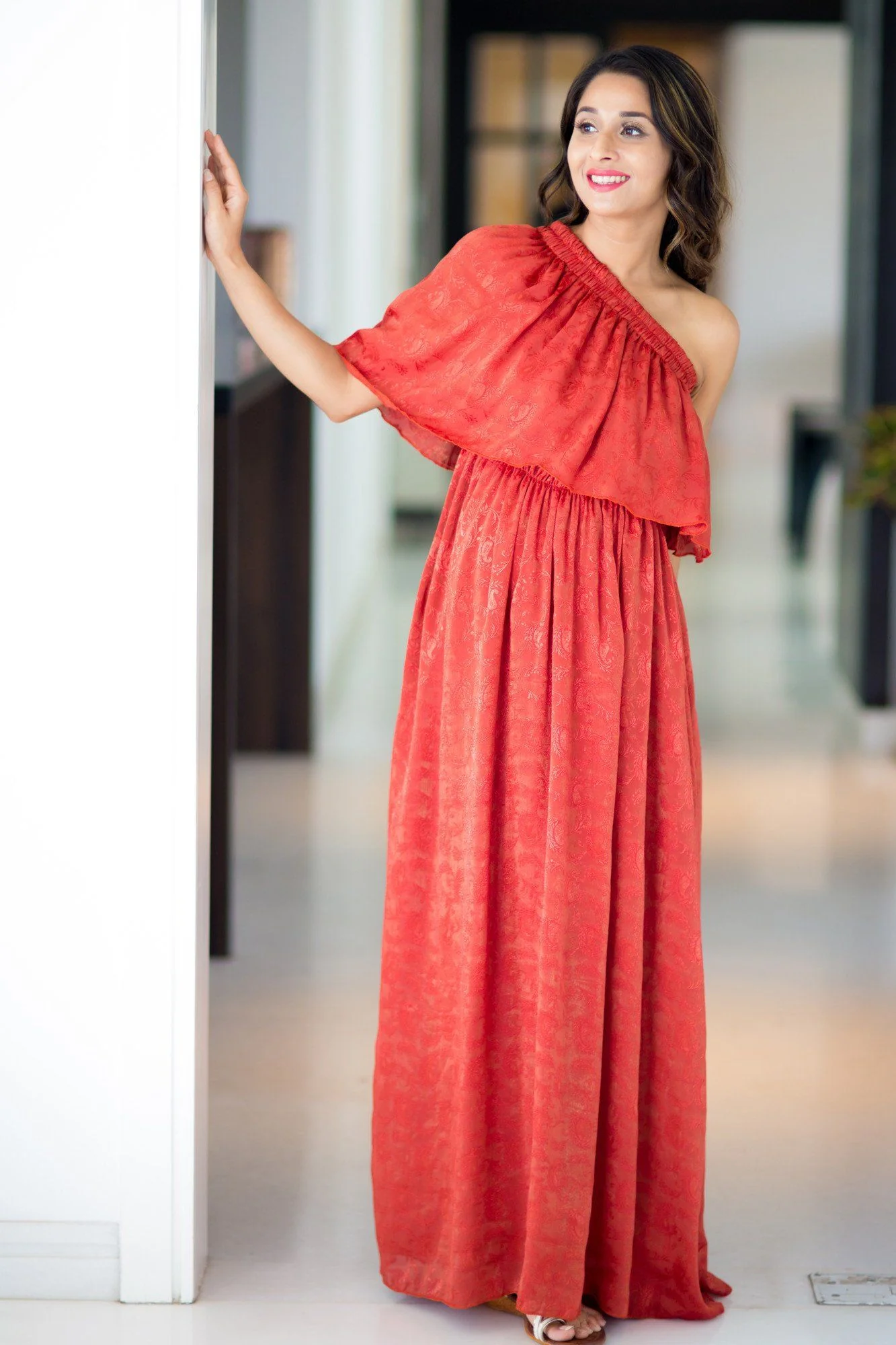 Auburn Luxe One Shoulder Maternity Maxi Dress - Chenance