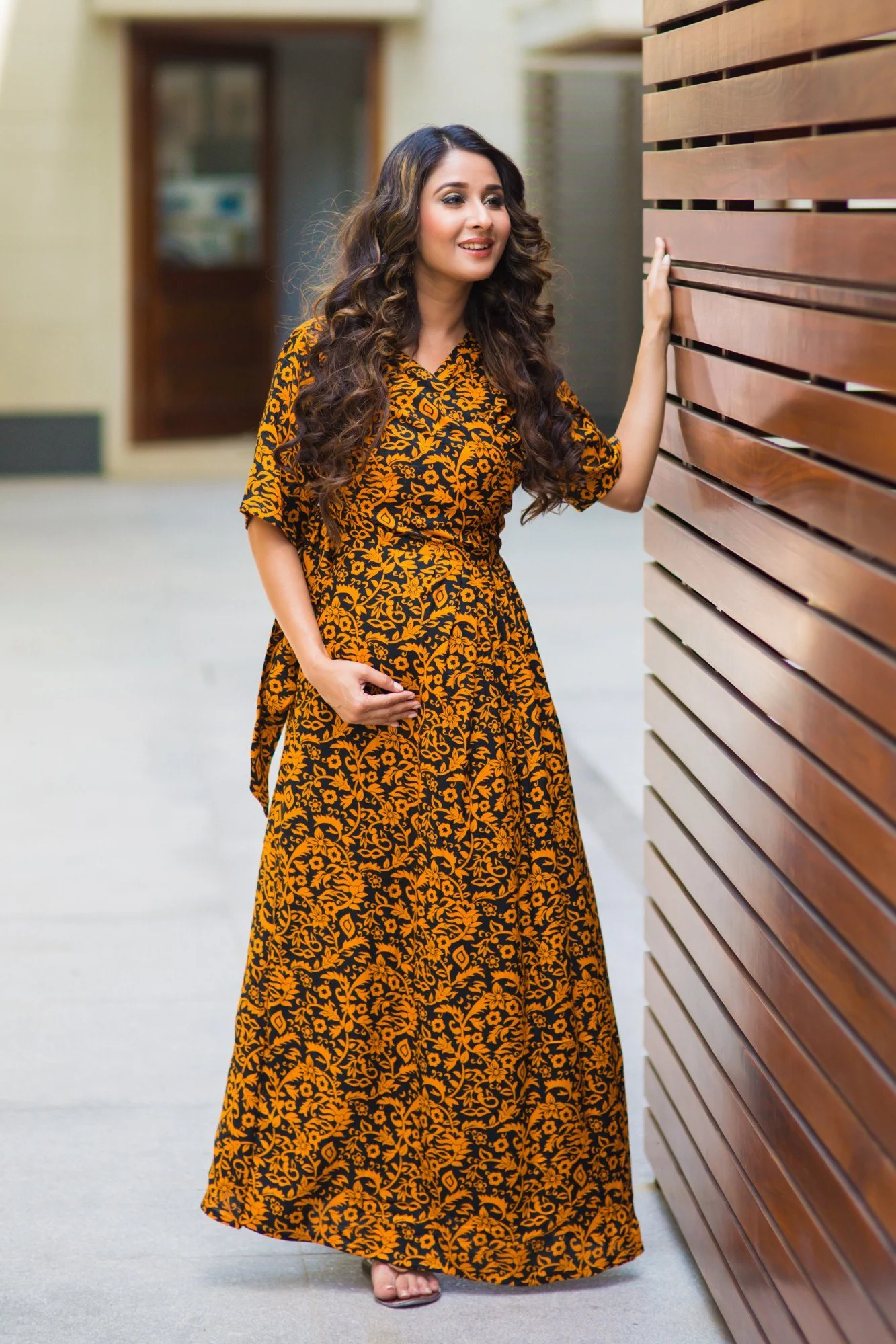 Tangerine Print Longline Nursing Angrakha Dress - Chenance