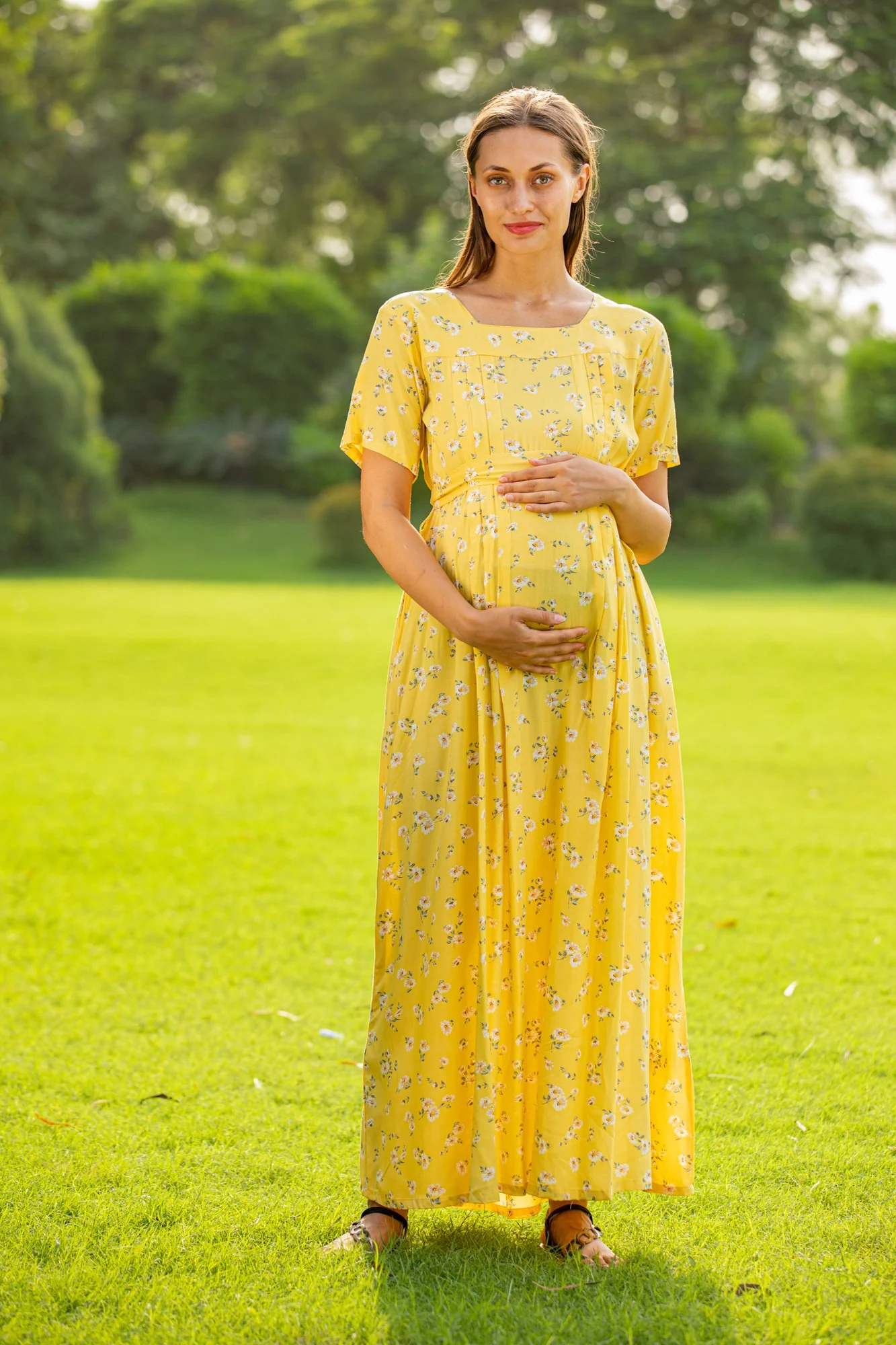 Pastel Yellow Maternity & Nursing Dress / Delivery Gown/ Night Dress - Chenance