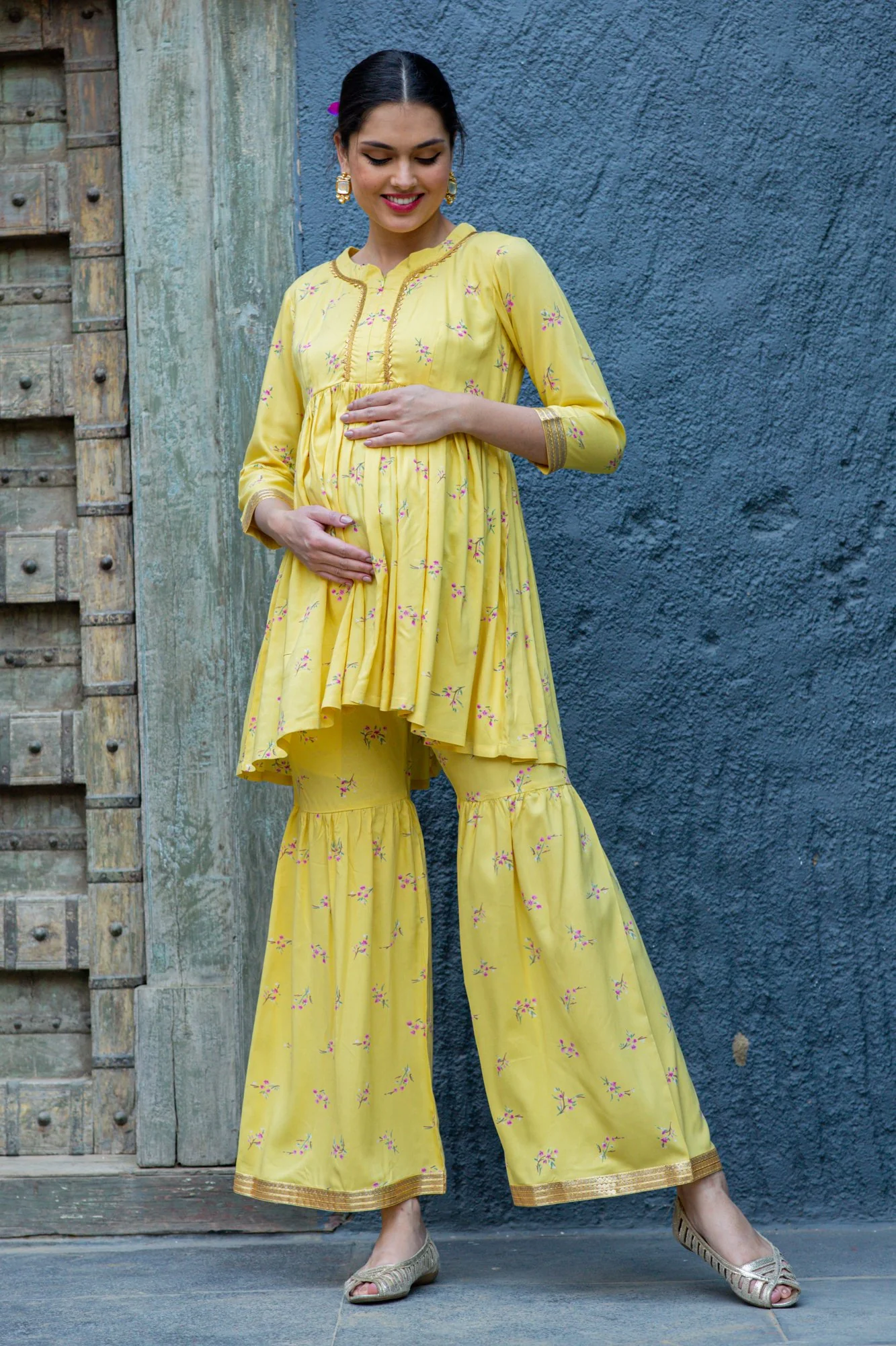 Premium Classic Sunshine Floral Maternity & Nursing Suit (2 pc) - Chenance