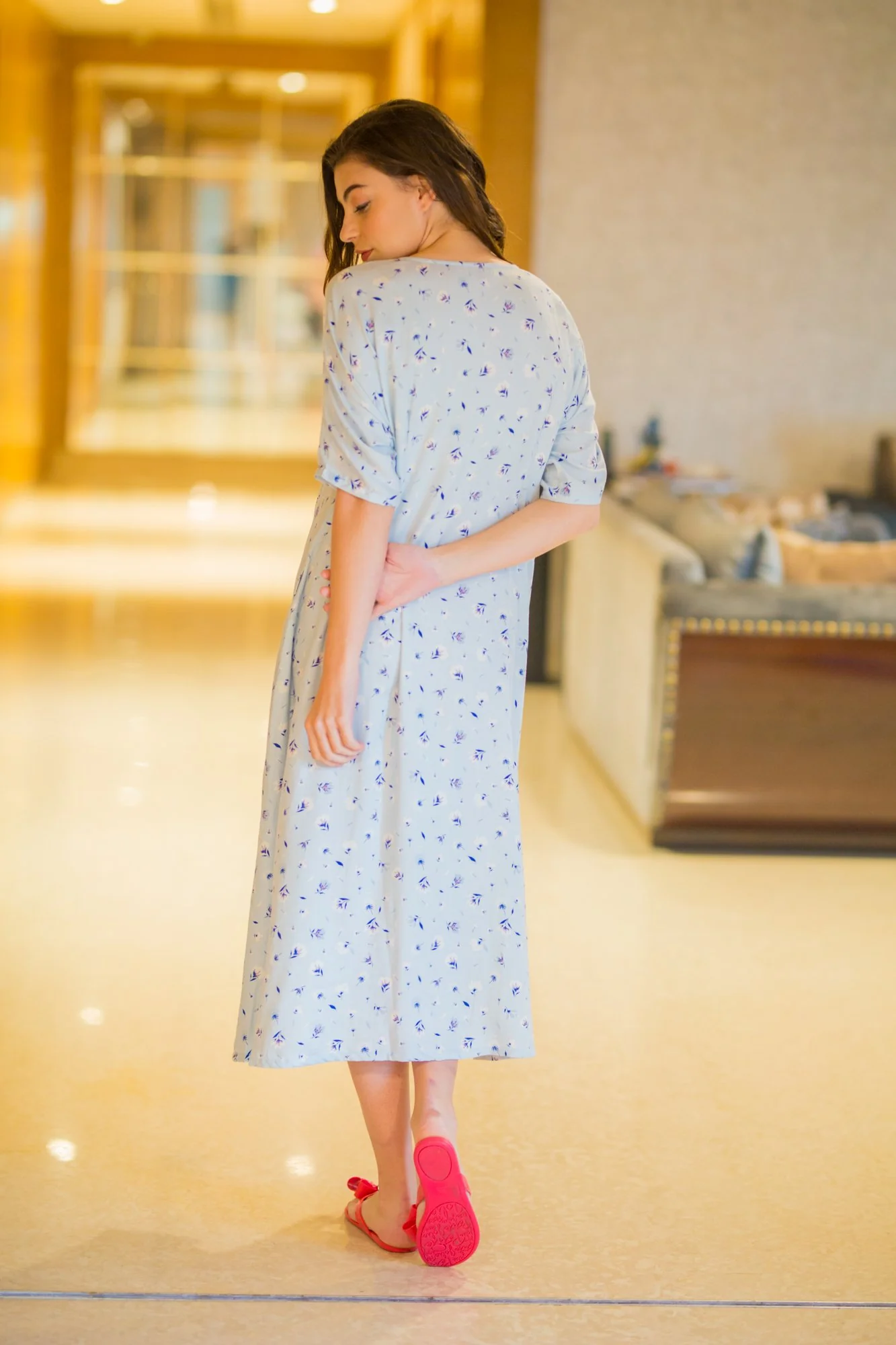 Cozy Shoulder Snap Maternity & Nursing Dress / Delivery Gown/ Night Dress - Chenance