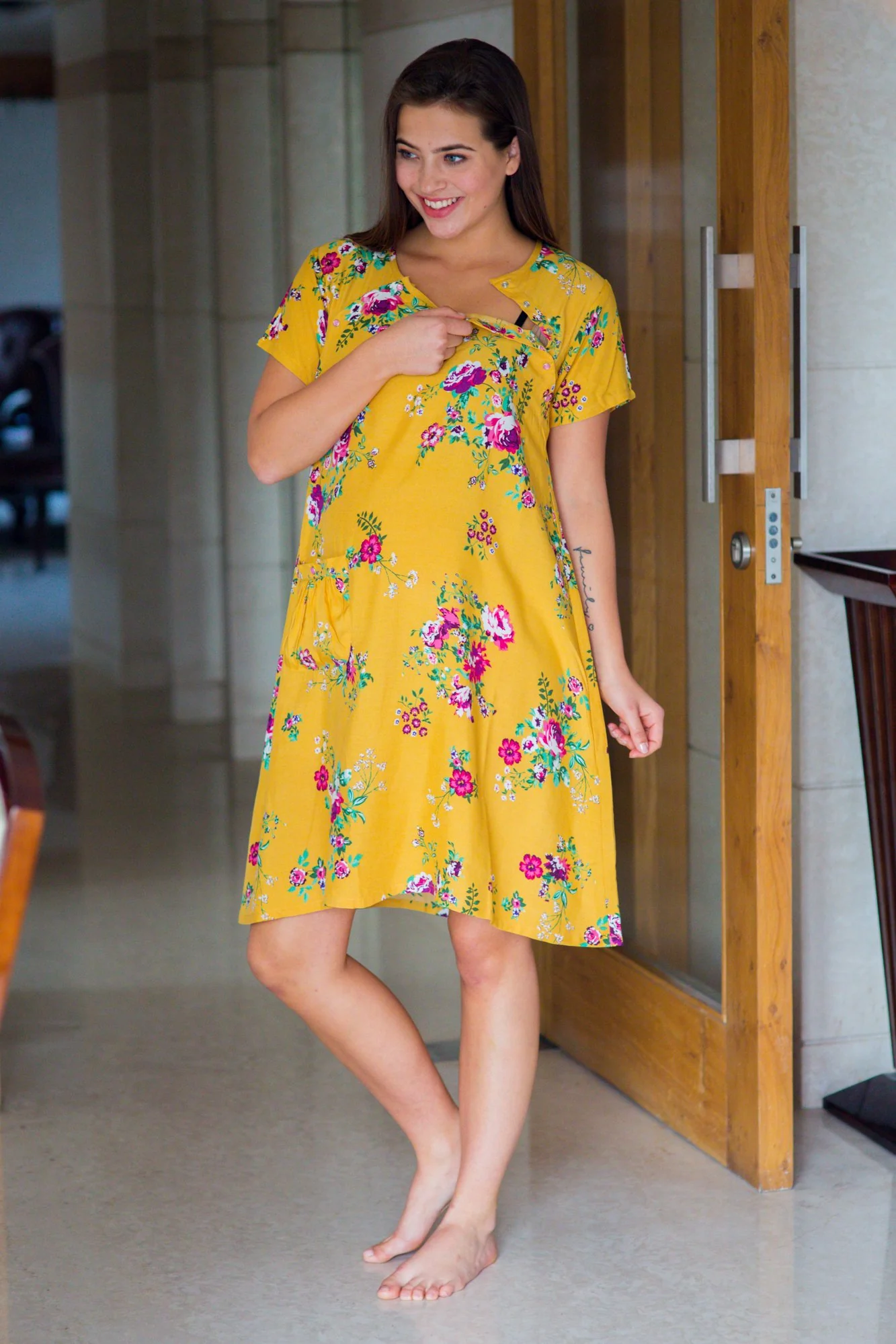 Sunrise Shoulder Snap Maternity & Nursing Dress / Delivery Gown/ Night Dress - Chenance