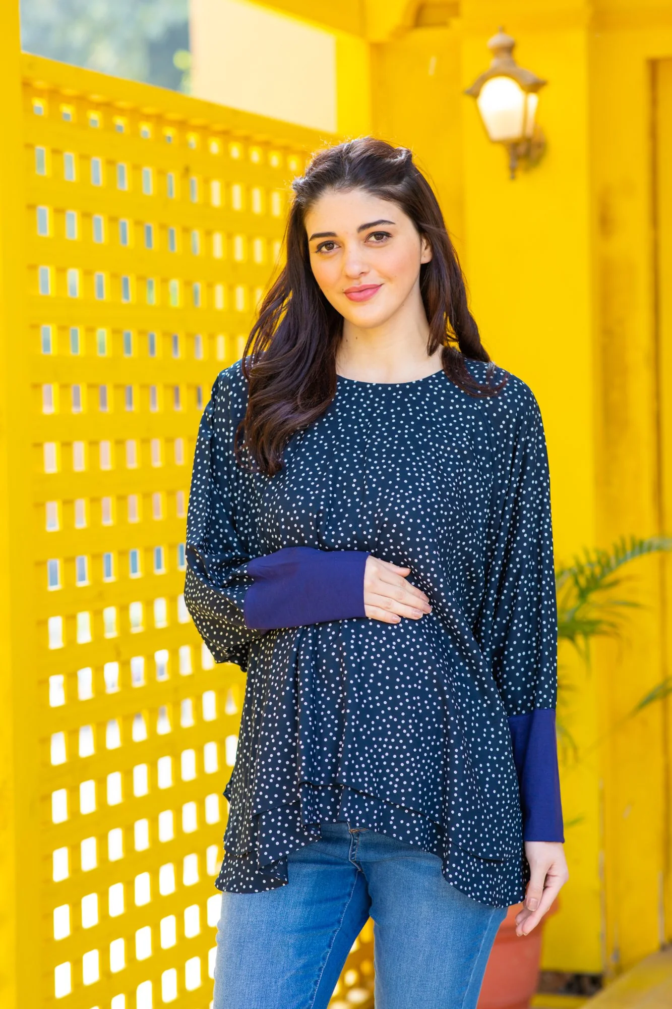 Blue Polka Layered Maternity Top - Chenance