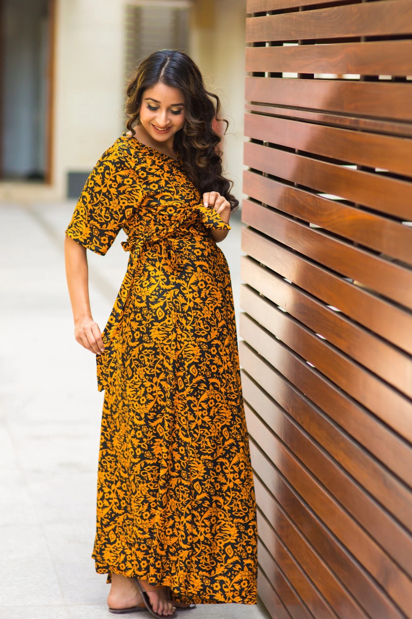 Tangerine Print Longline Nursing Angrakha Dress - Chenance