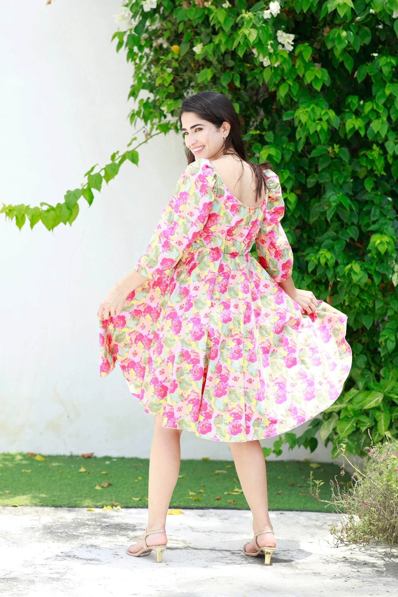 Victoria Flamingo Rosy Pink Maternity Knee Dress (100% Cotton) - Chenance