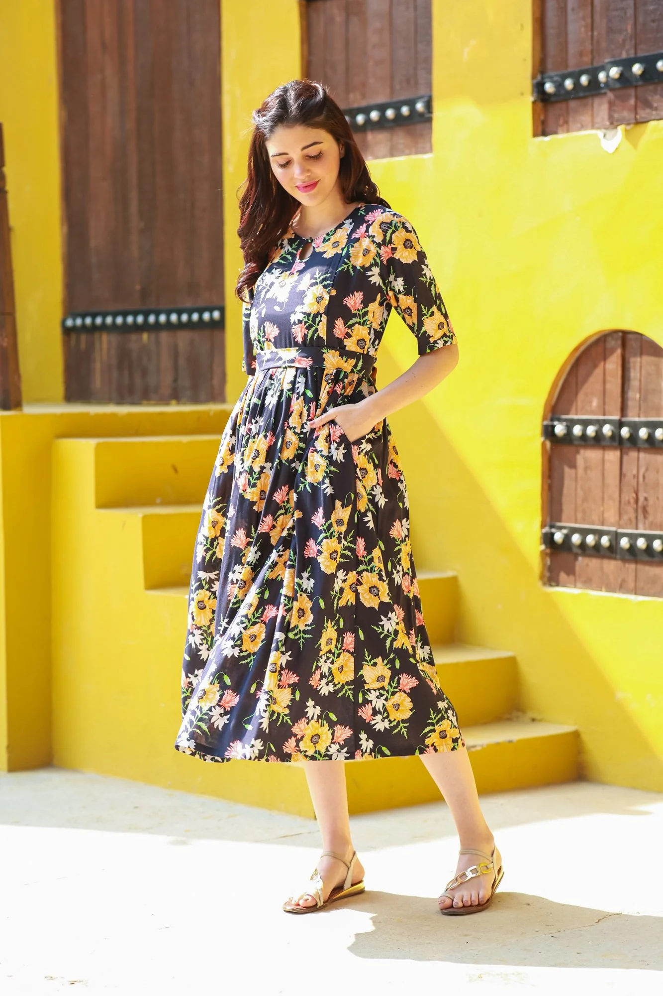 Twilight Floral Maternity & Nursing Concealed Zips Dress - Chenance