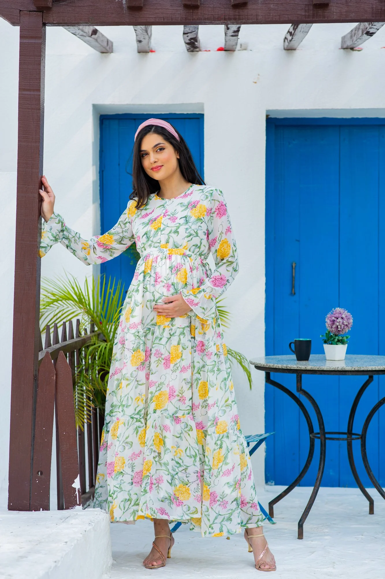 Snowy Blossom Maternity & Nursing Layer Dress - Chenance