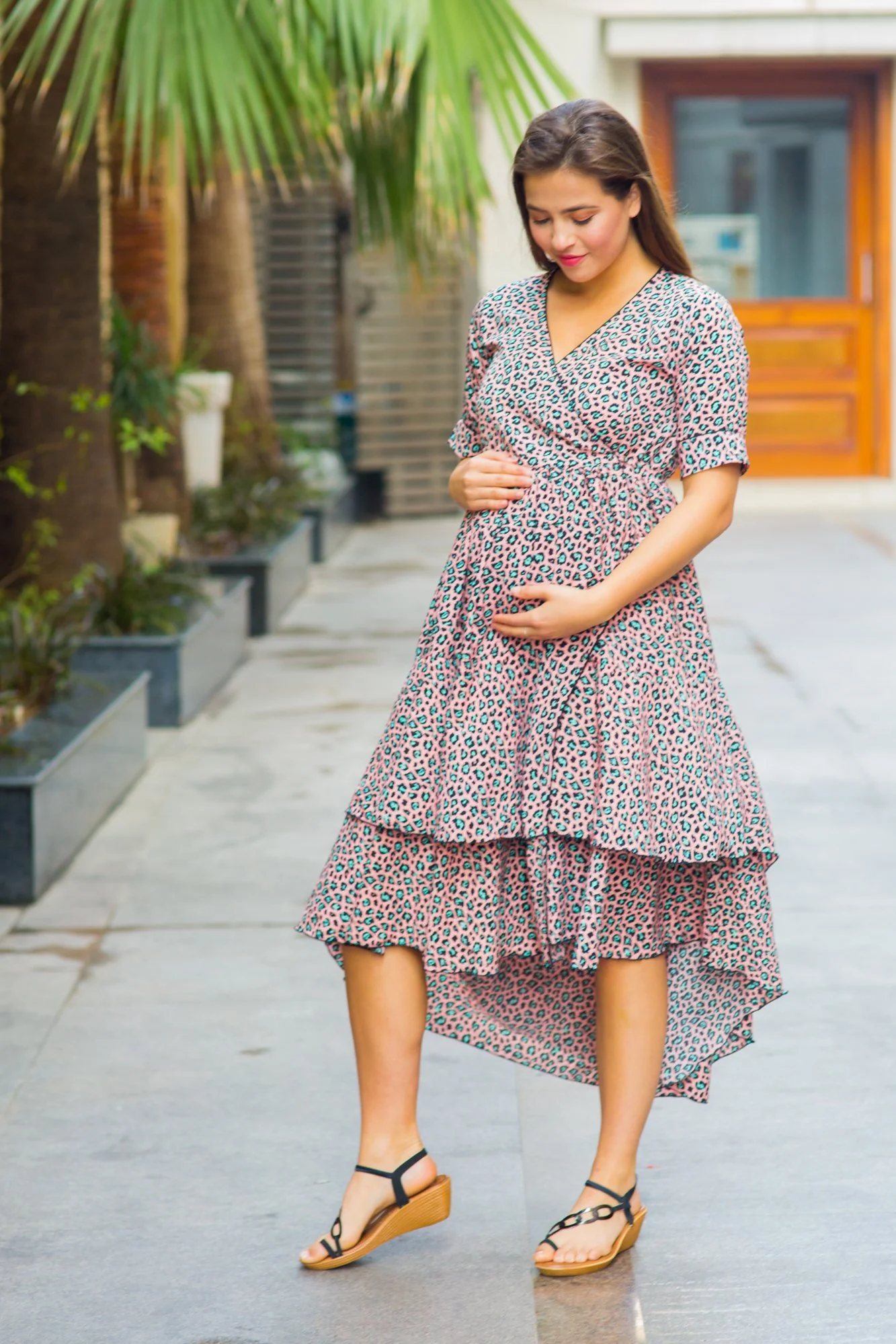 Peachy Pattern Maternity & Nursing Flair Dress - Chenance