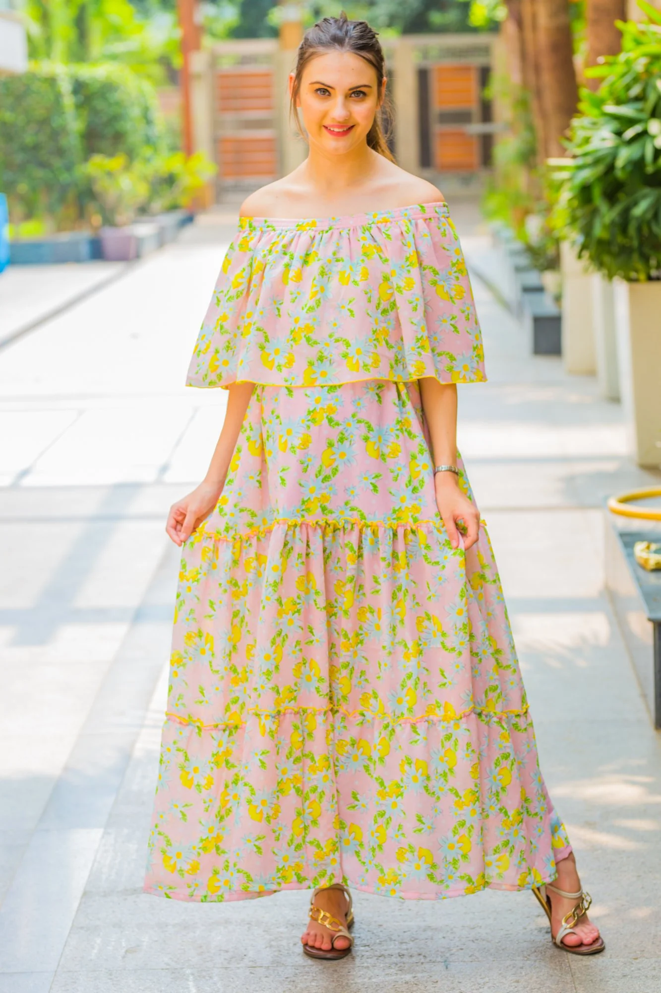 Pink Mint Off-Shoulder Maternity Maxi Dress - Chenance