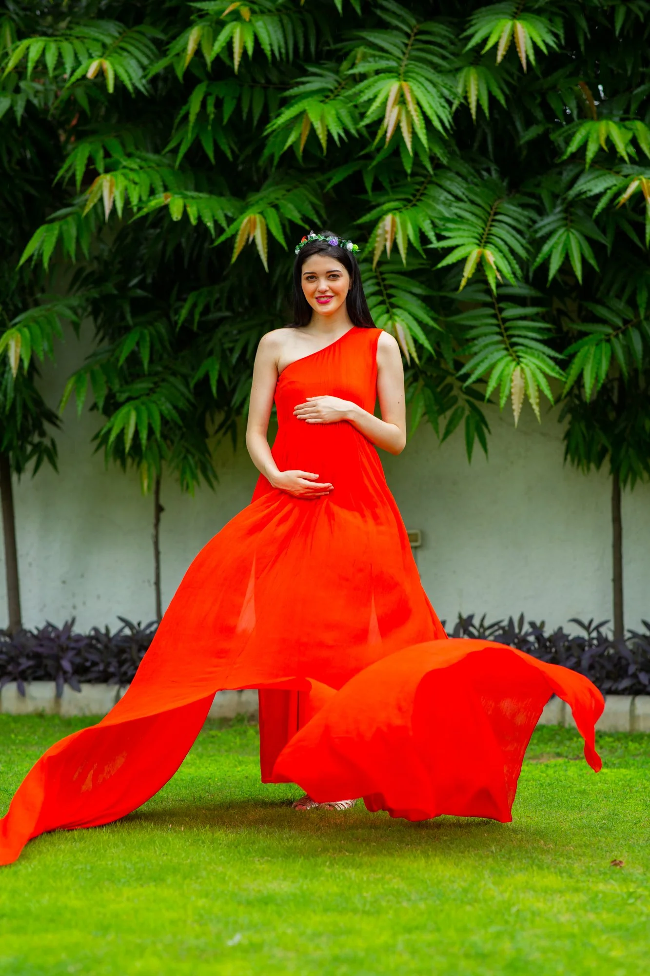 Tangerine Orange Trail Maternity Photoshoot Gown - Chenance