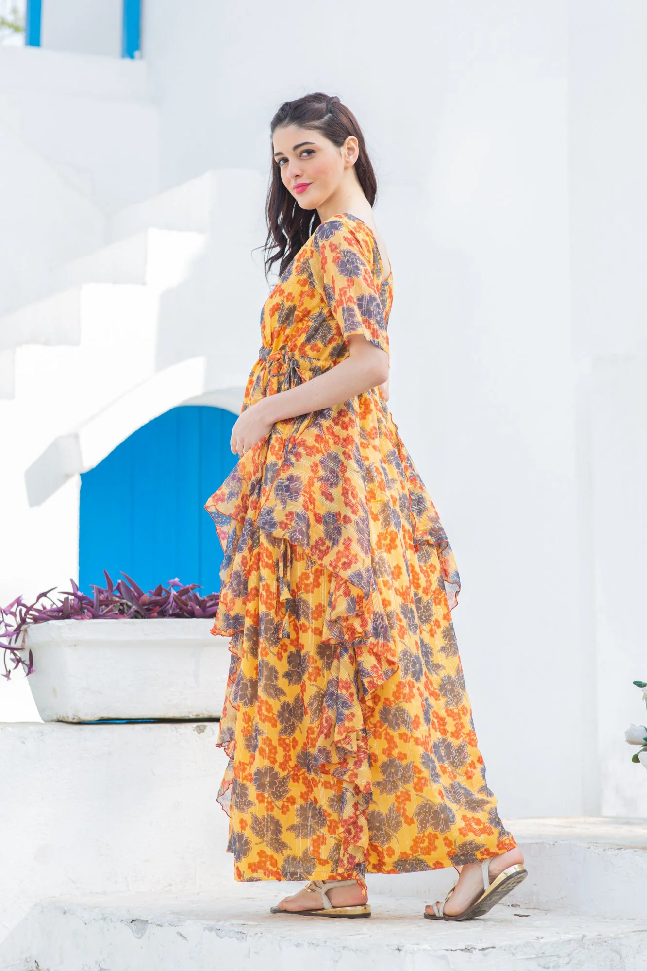 Vibrant Yellow Floral Maternity Flow Dress - Chenance