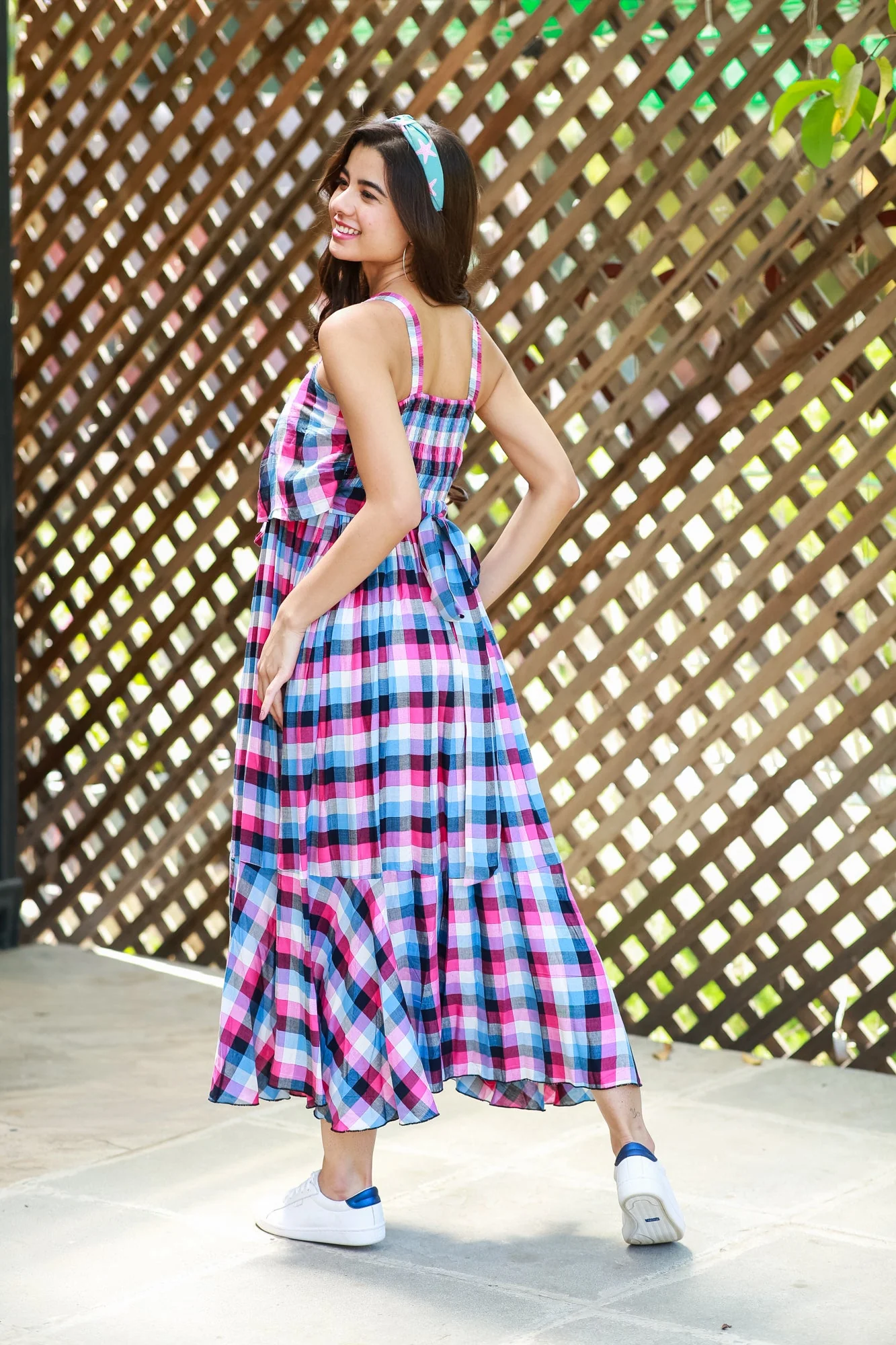 Arctic Pink Gingham Dual Bow Maternity Dress - Chenance