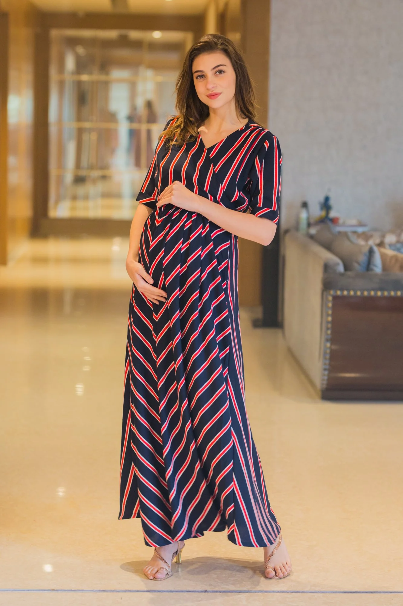 Nautical Red Striped Maternity & Nursing Wrap Dress - Chenance