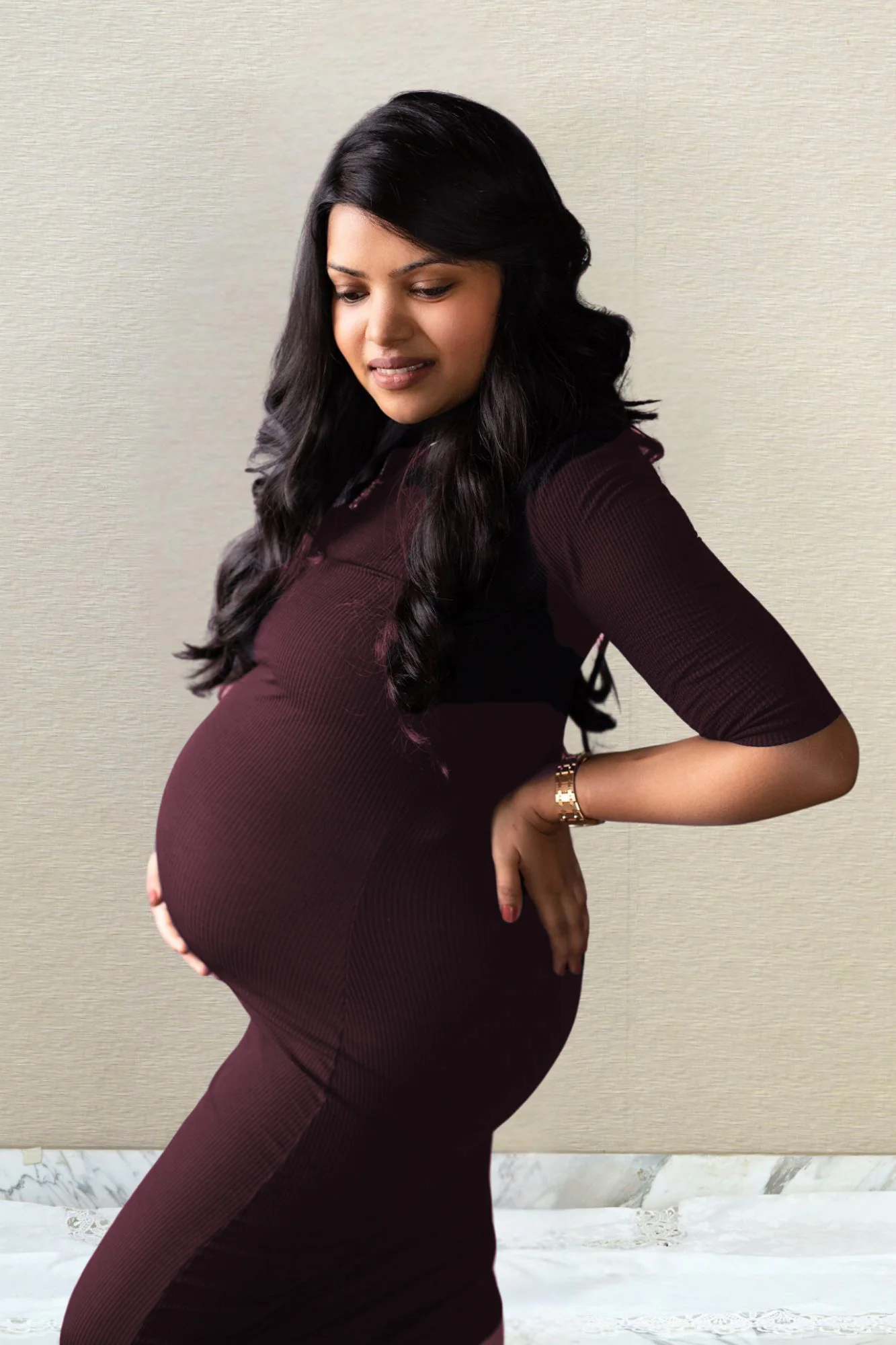 Classic Magenta Stretchable Maternity Dress - Chenance