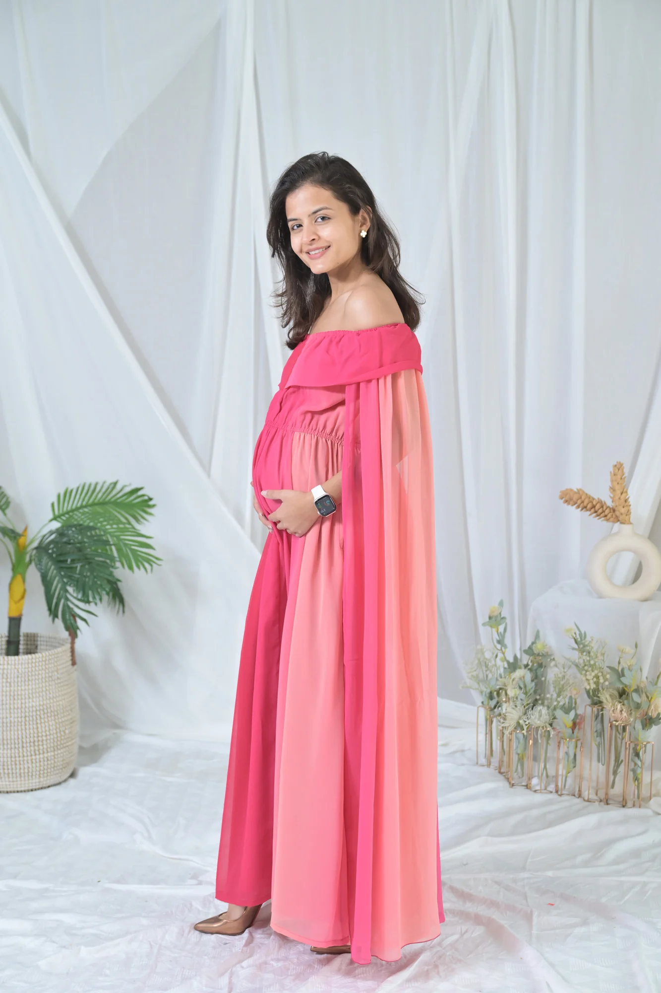 Victoria Pink Butterflying Sleeves Maternity & Nursing Dress - Chenance