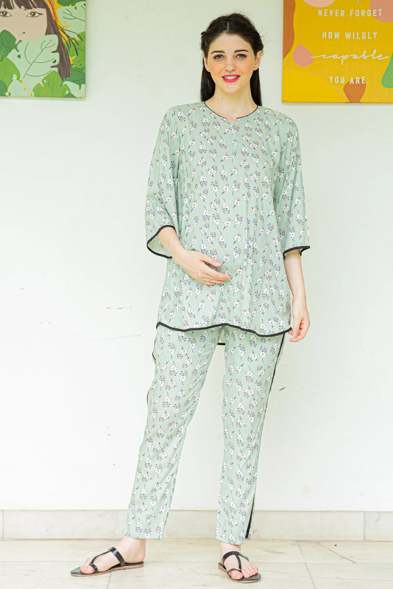Root Floral Maternity & Nursing Night Suit Set - Chenance
