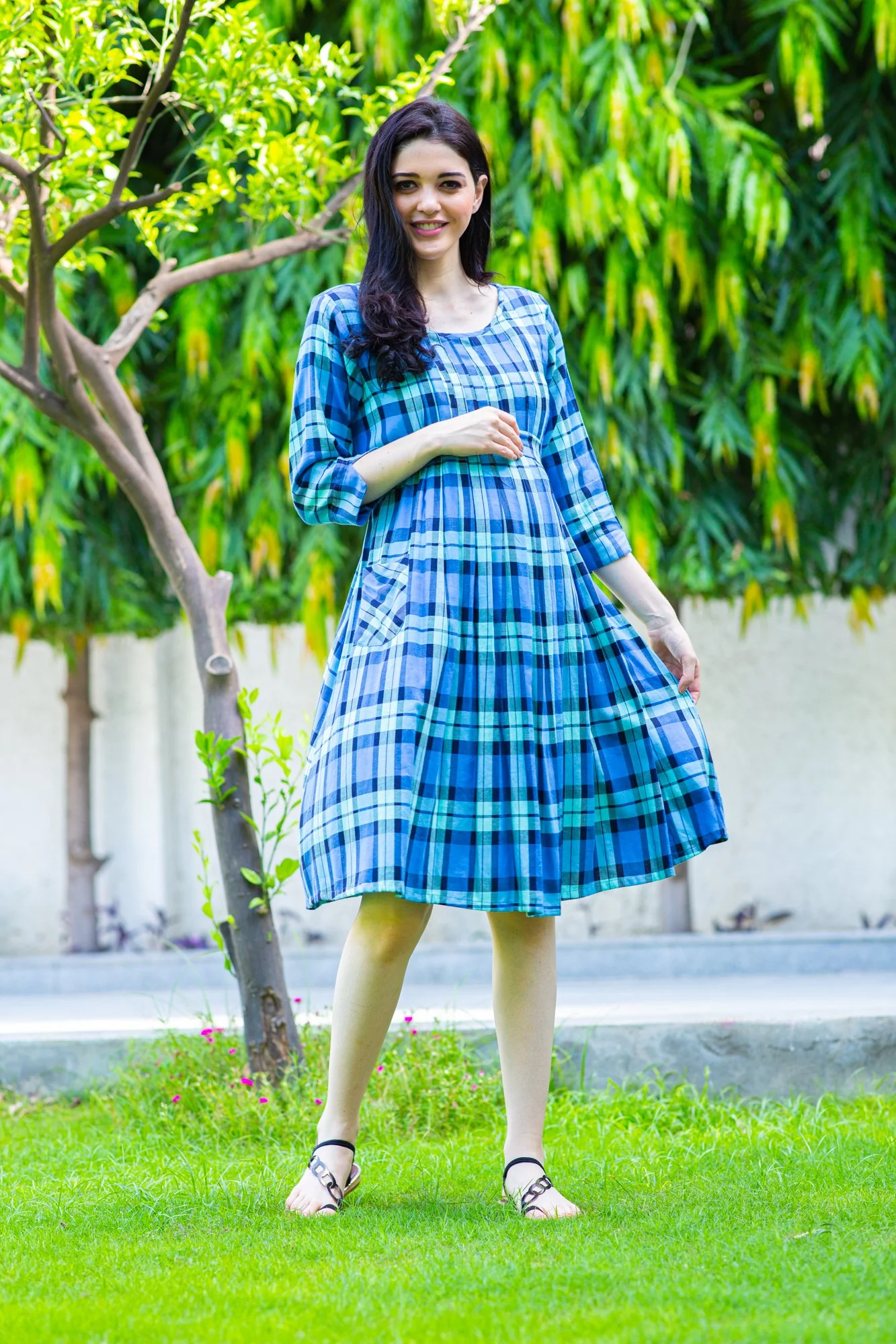 Ocean Blue Pintucks Nursing Dress - Chenance