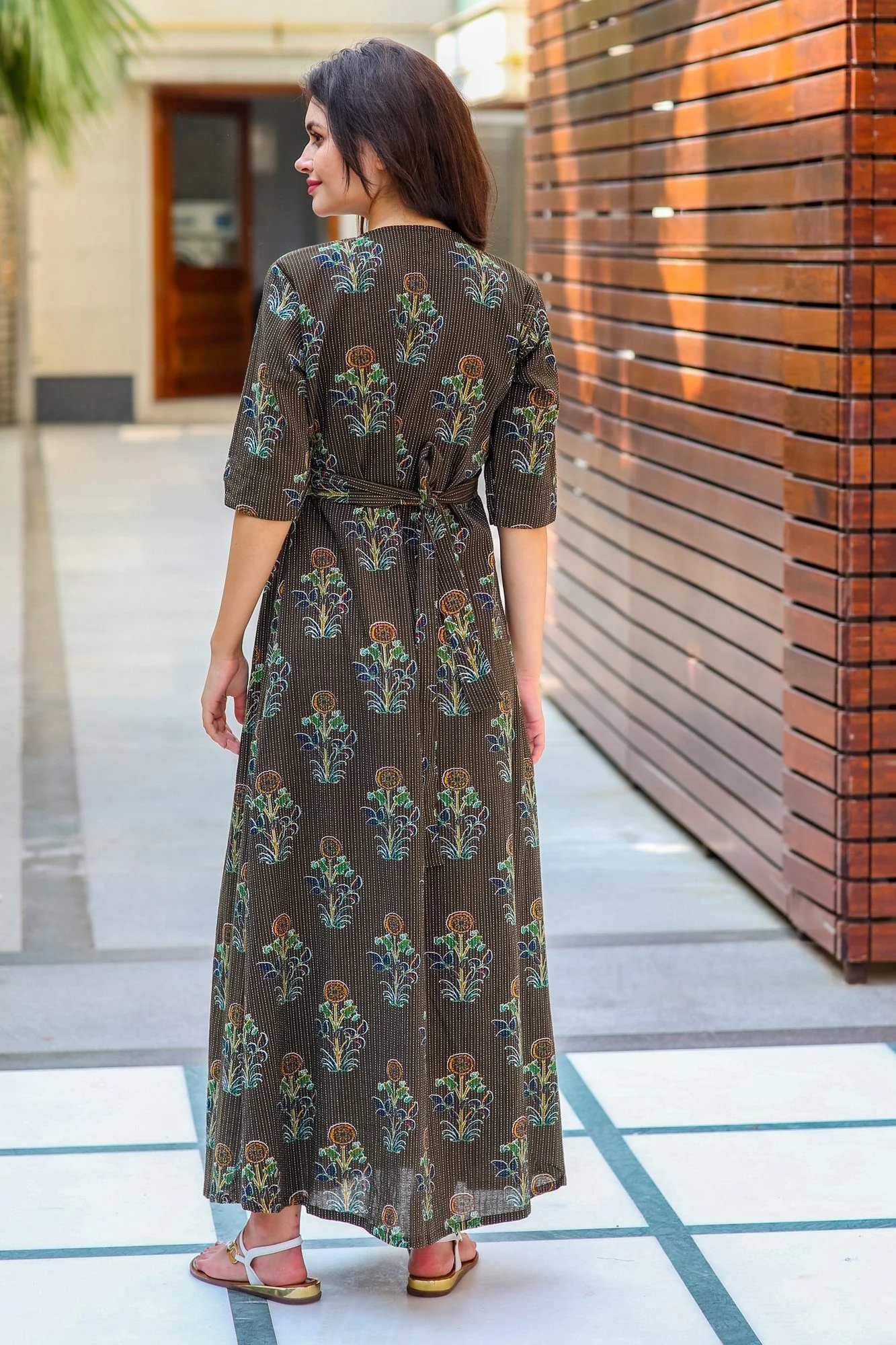 Cotton Loom Mocha Side Slit Maternity & Feeding Dress - Chenance