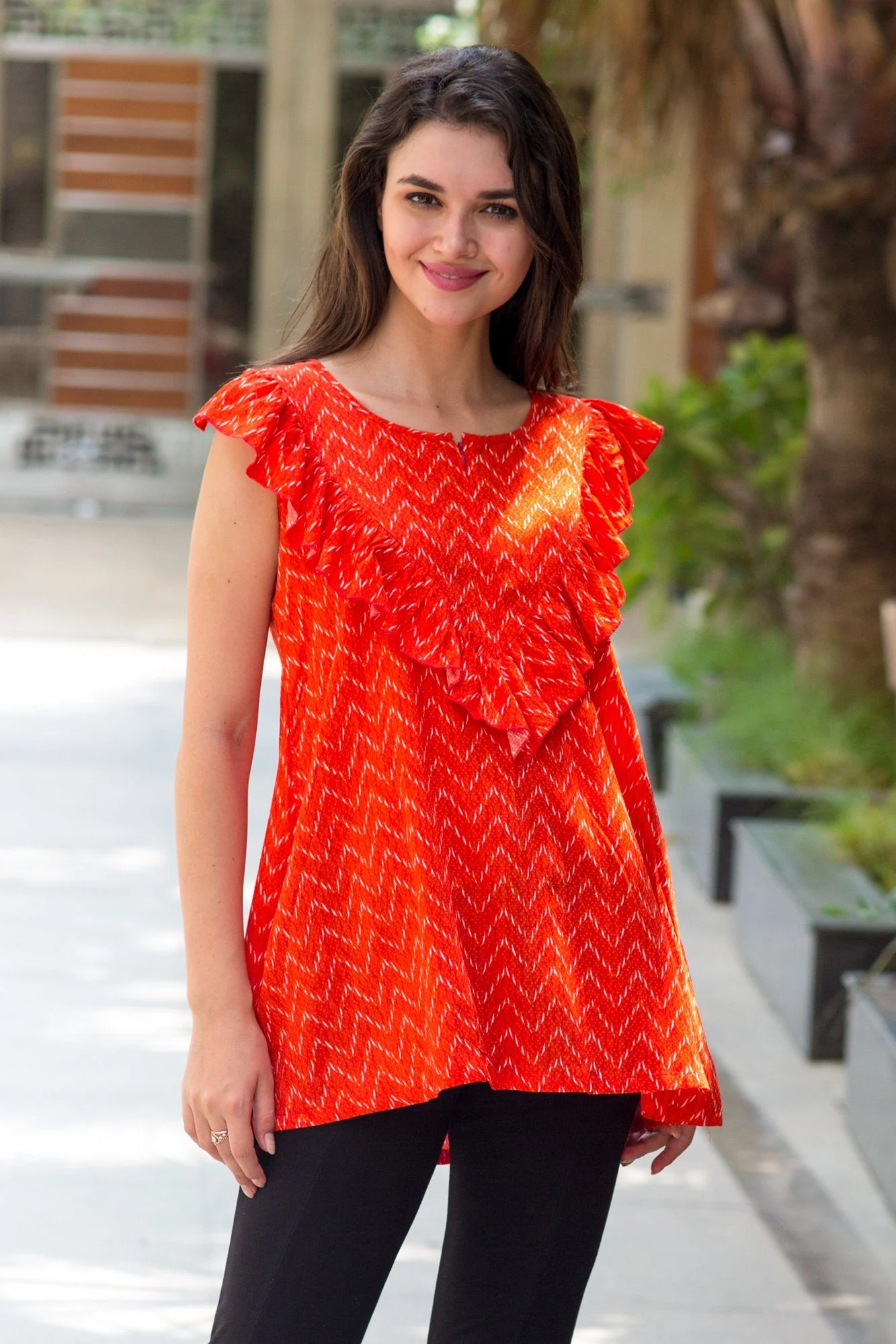 Tangerine Frill Maternity & Nursing Top - Chenance