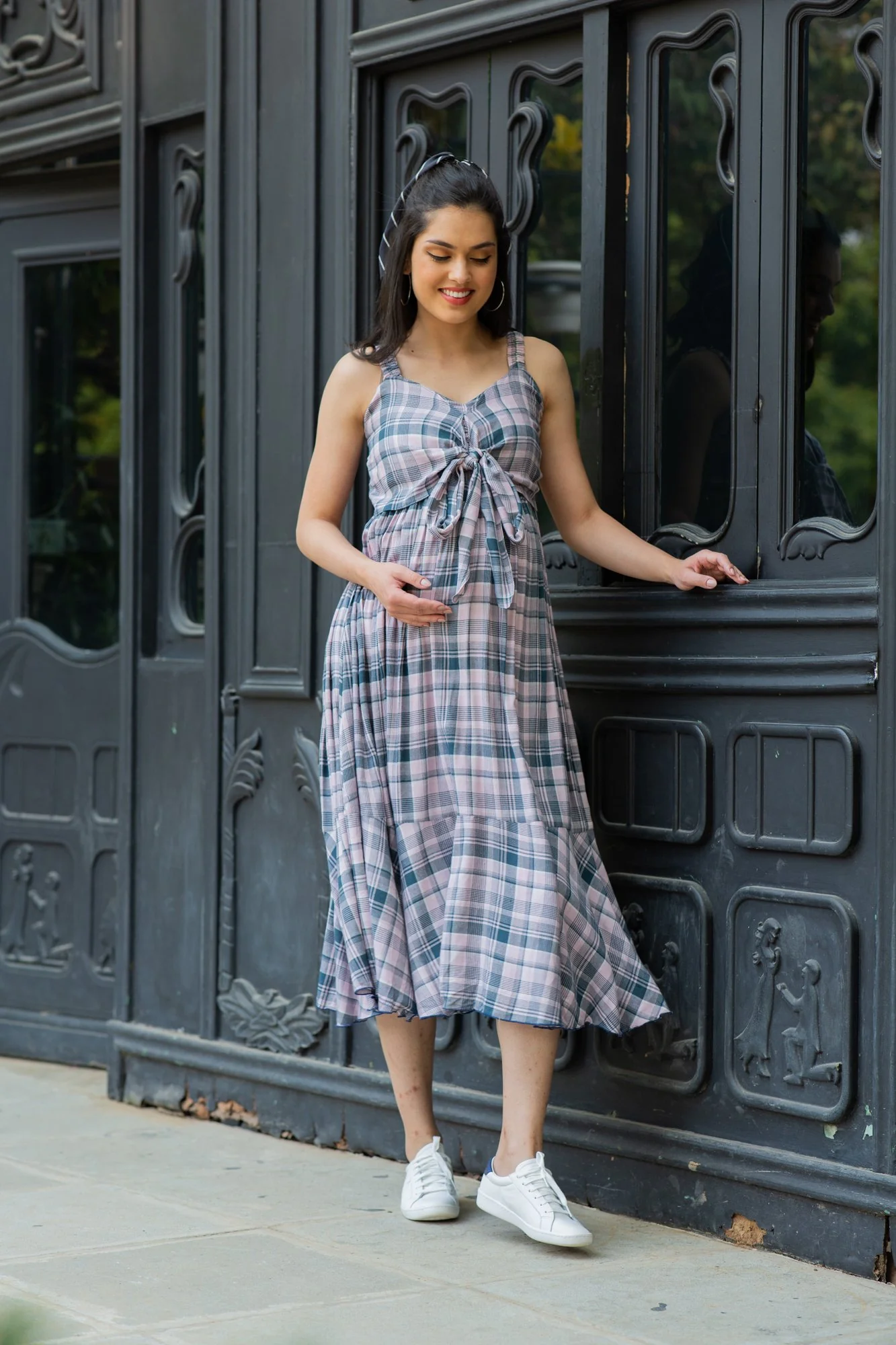 Arctic Plaid Dual Bow Maternity Dress - Chenance