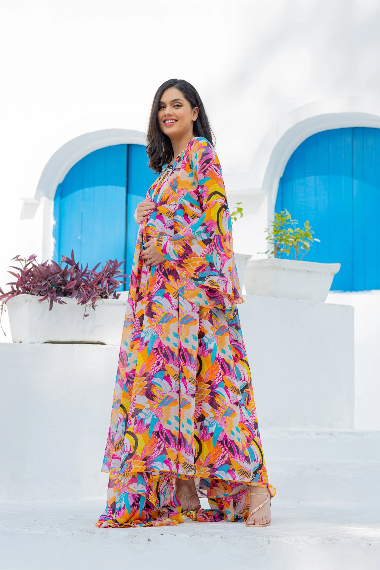 Vibrant Boho Maternity & Nursing Flair Concealed Zip Dress - Chenance