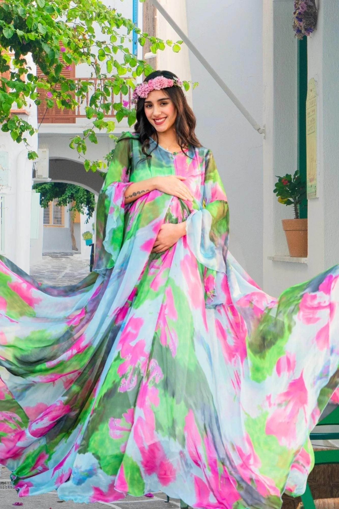 Luxe Blue Aquarium Maternity & Nursing Flair Shoot Gown - Chenance