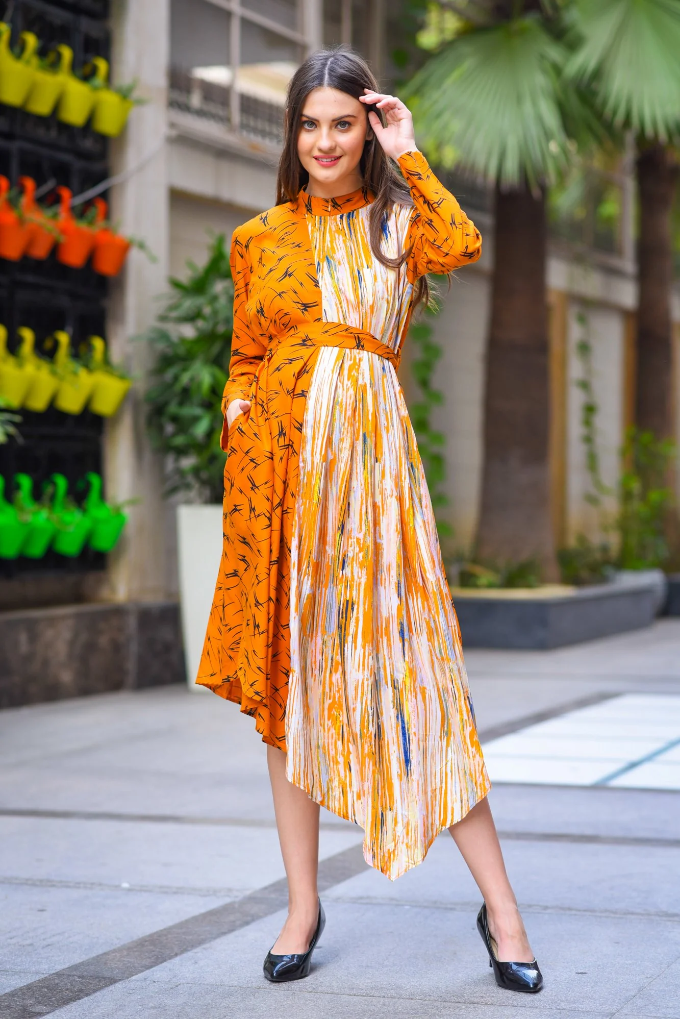 Asymmetrical Flash High Neck Maternity & Nursing Dress - Chenance