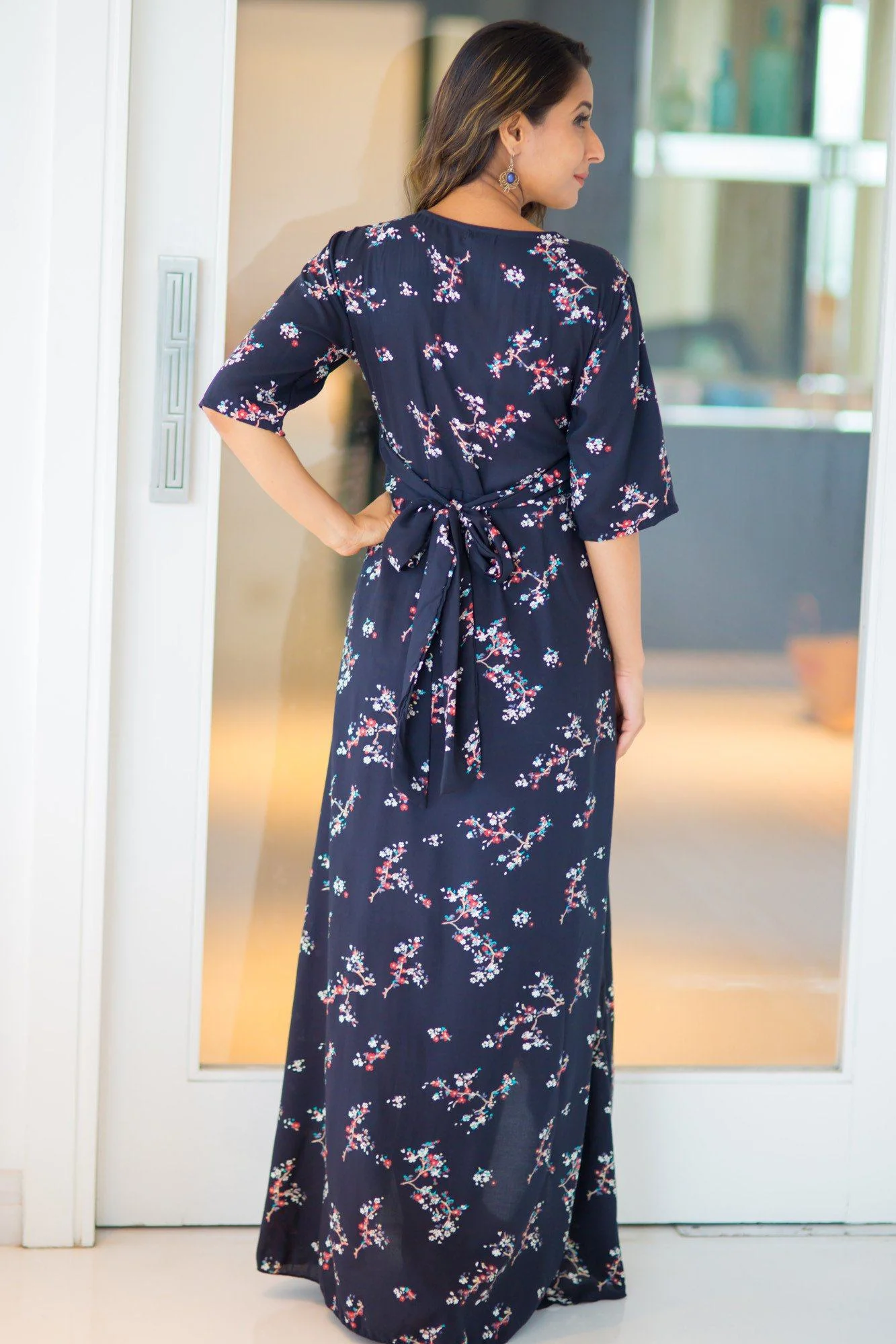 Twilight Floral Hi-Low Maternity & Nursing Wrap Dress - Chenance