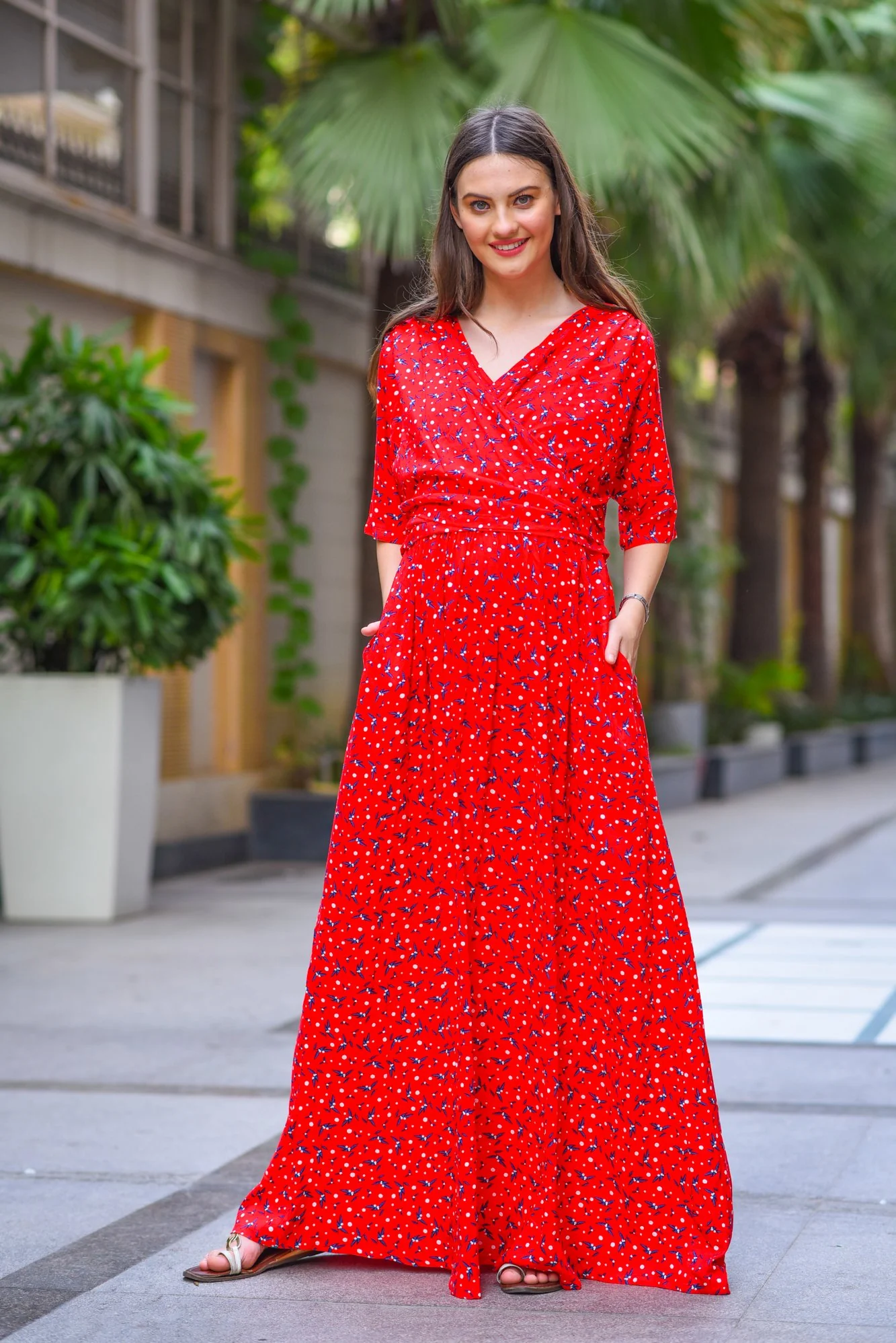 Luxe Red Floral Maternity & Nursing Wrap Dress - Chenance